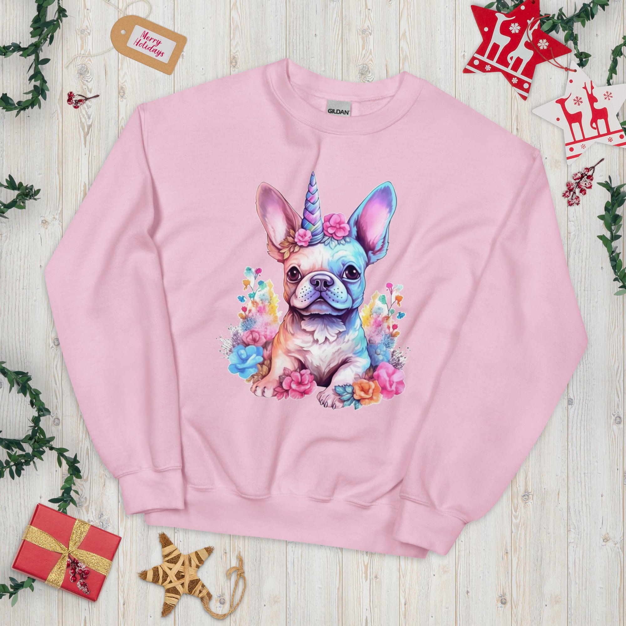 Frenchie Embraces Unicorn - Unisex Crew Neck Sweatshirt for Daily Walks-fadou