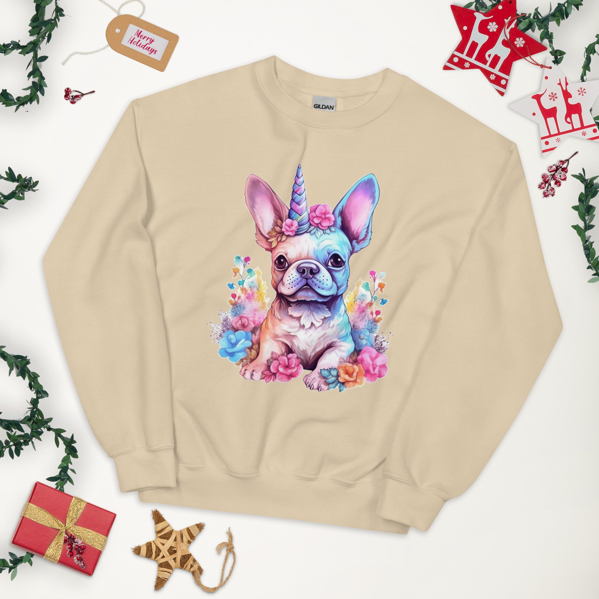 Frenchie Embraces Unicorn - Unisex Crew Neck Sweatshirt for Daily Walks-fadou
