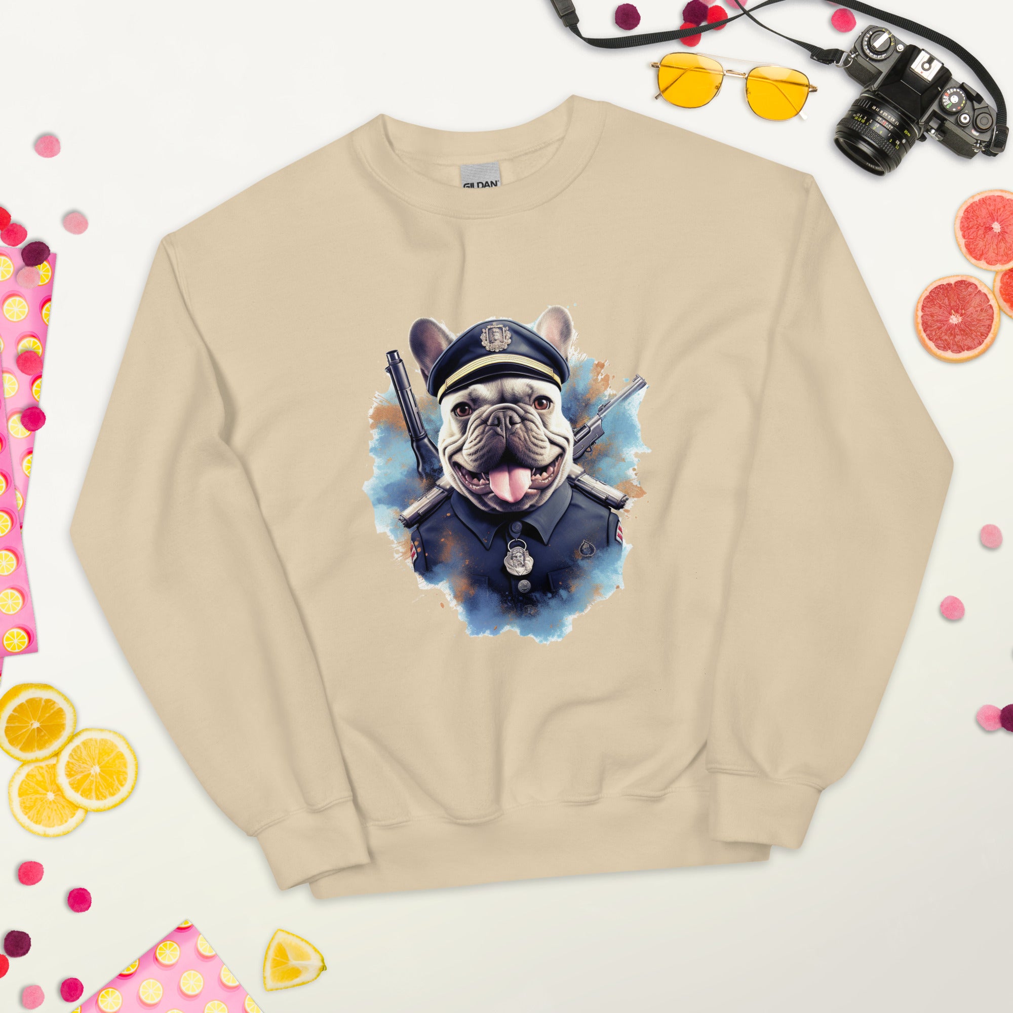 Policeman French Bulldog Fleece Hoodie for Travel Comfort-fadou