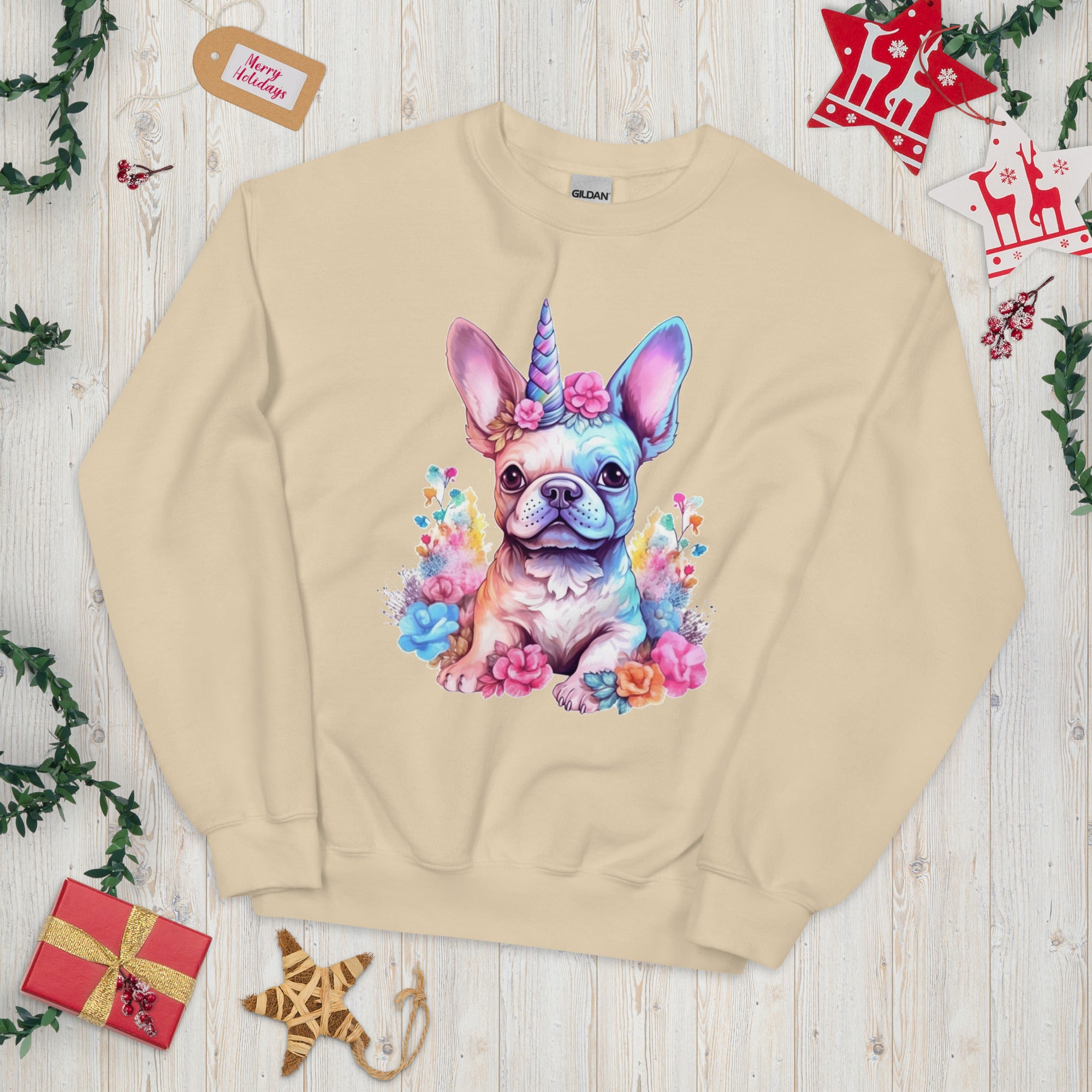 Frenchie Embraces Unicorn - Unisex Crew Neck Sweatshirt for Daily Walks-fadou