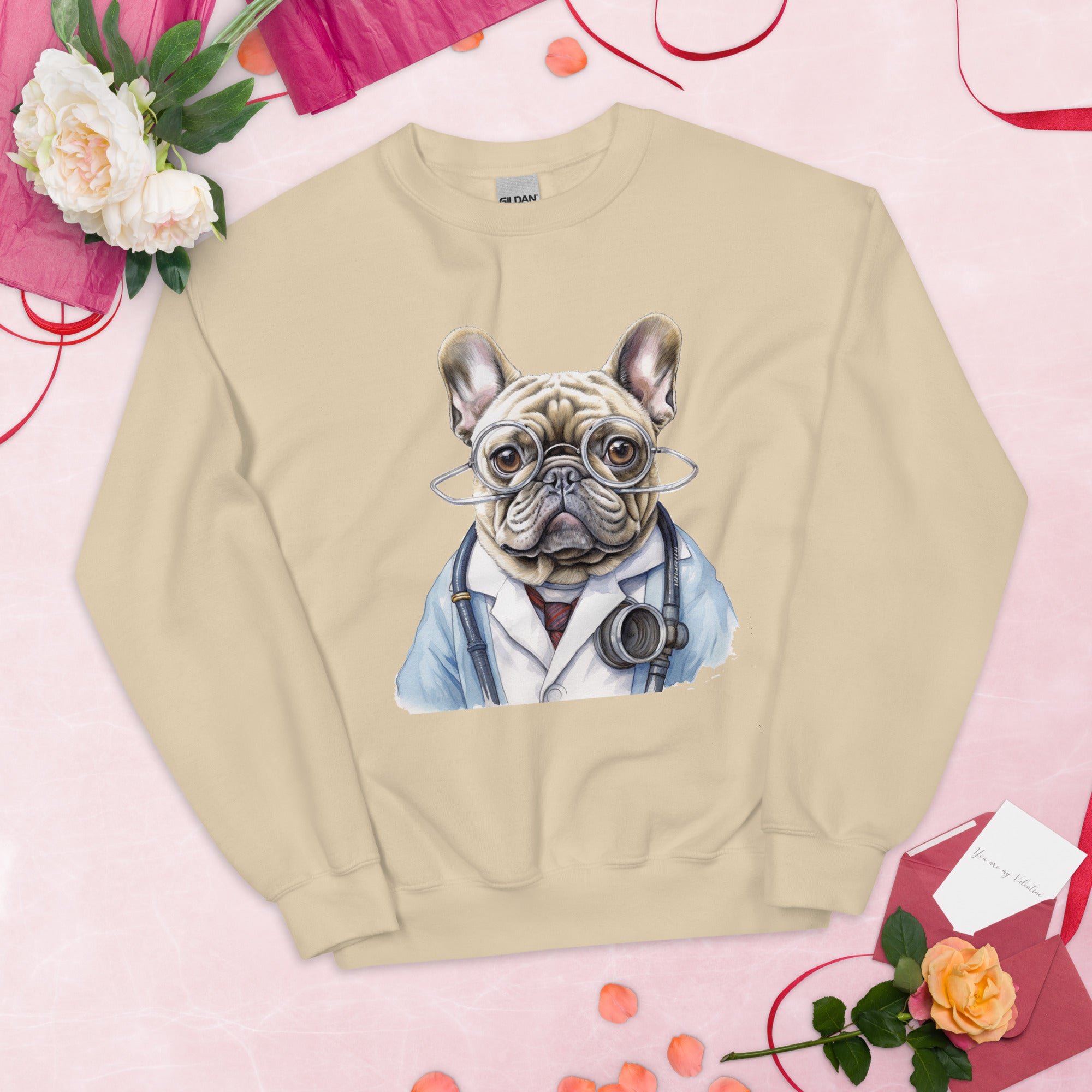 Doctor French Bulldog Fleece Hoodie for Flat-Face Breeds-fadou