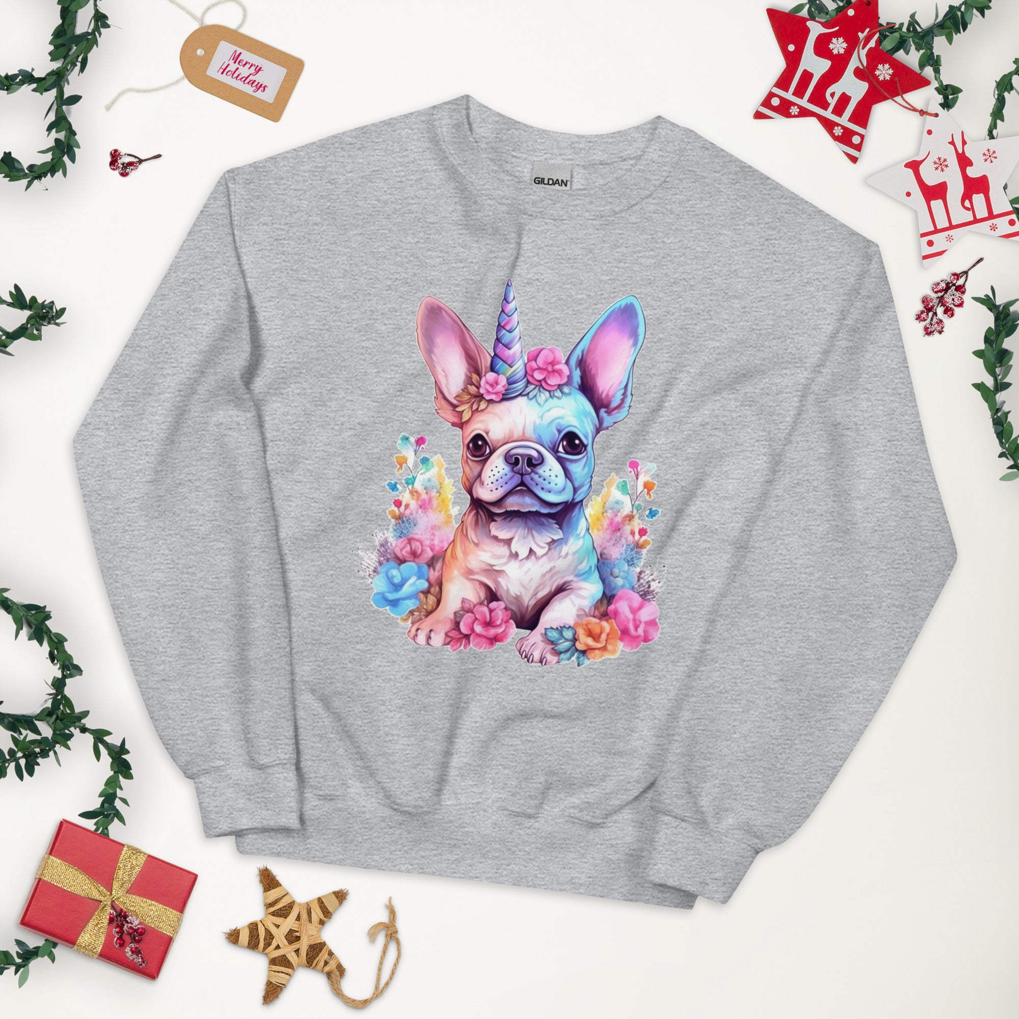 Frenchie Embraces Unicorn - Unisex Crew Neck Sweatshirt for Daily Walks-fadou