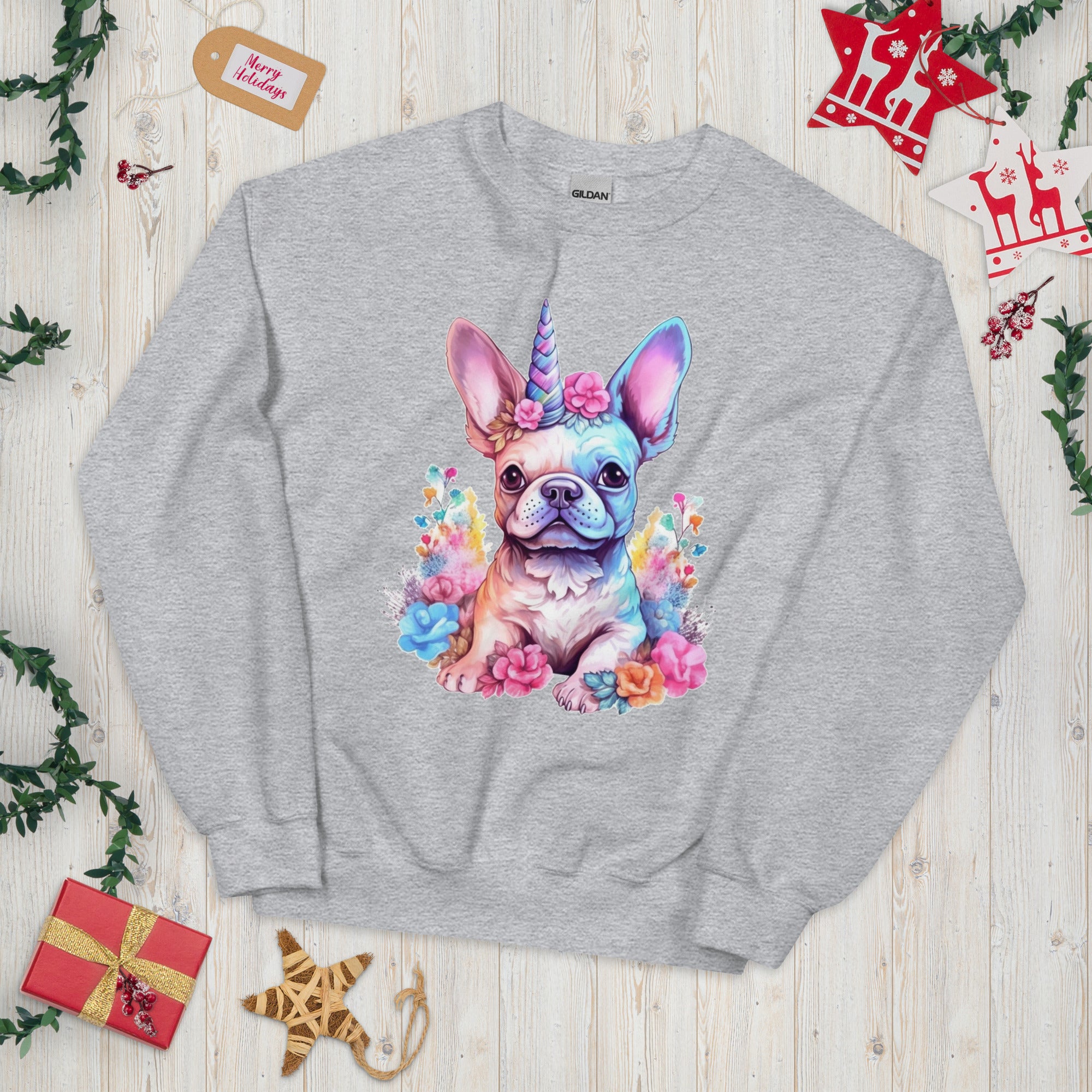 Frenchie Embraces Unicorn - Unisex Crew Neck Sweatshirt for Daily Walks-fadou