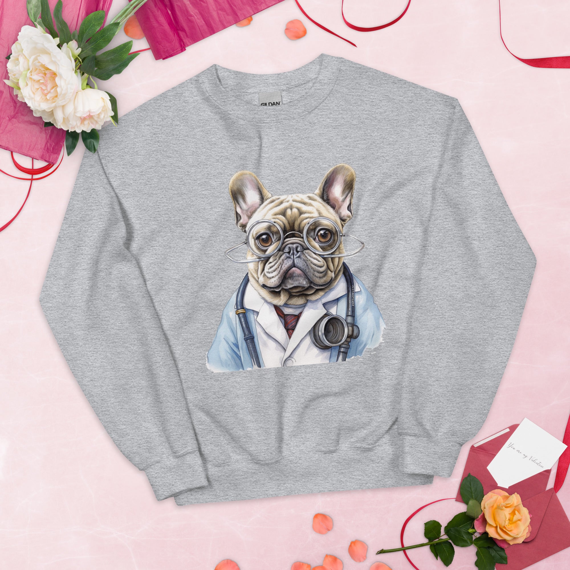Doctor French Bulldog Fleece Hoodie for Flat-Face Breeds-fadou