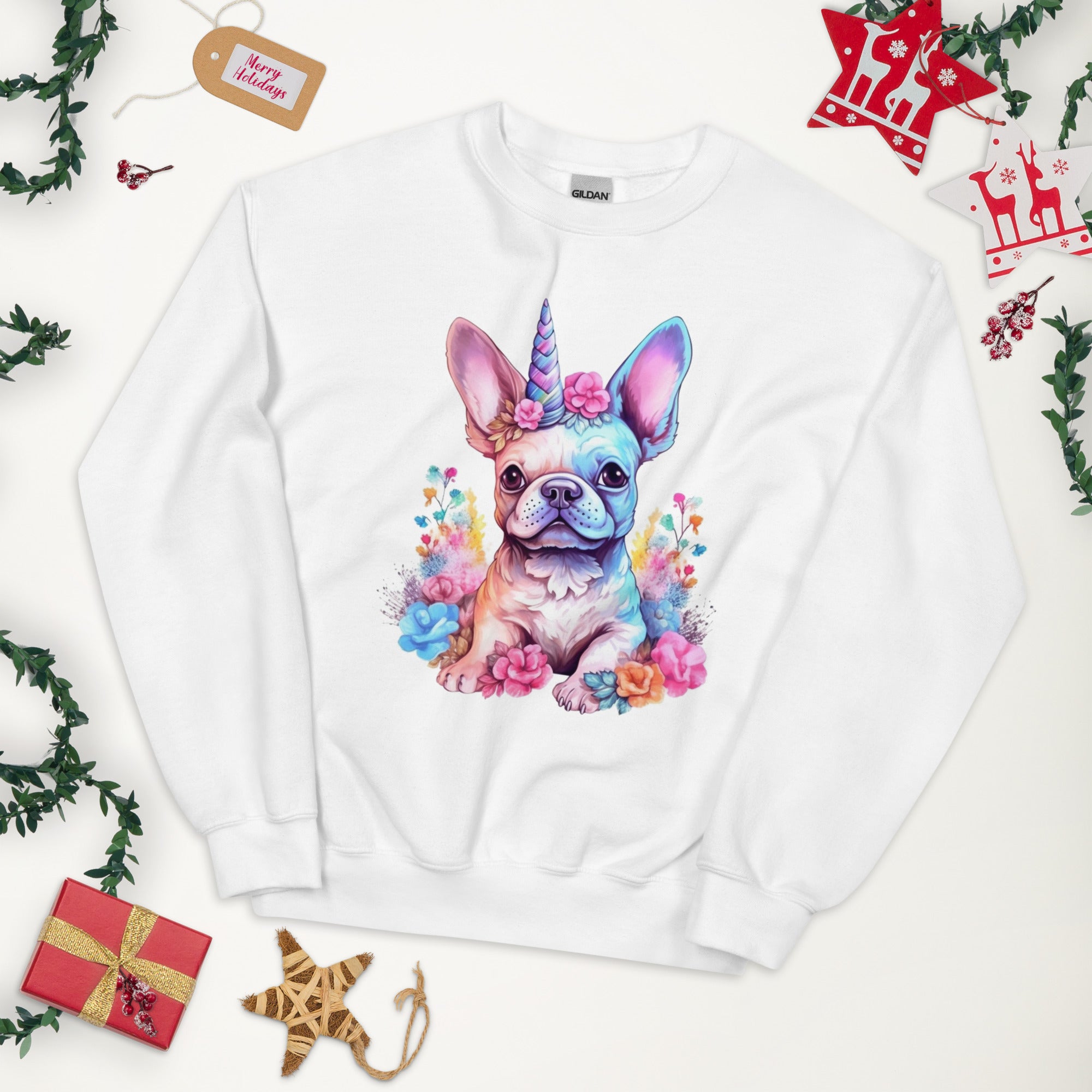 Frenchie Embraces Unicorn - Unisex Crew Neck Sweatshirt for Daily Walks-fadou