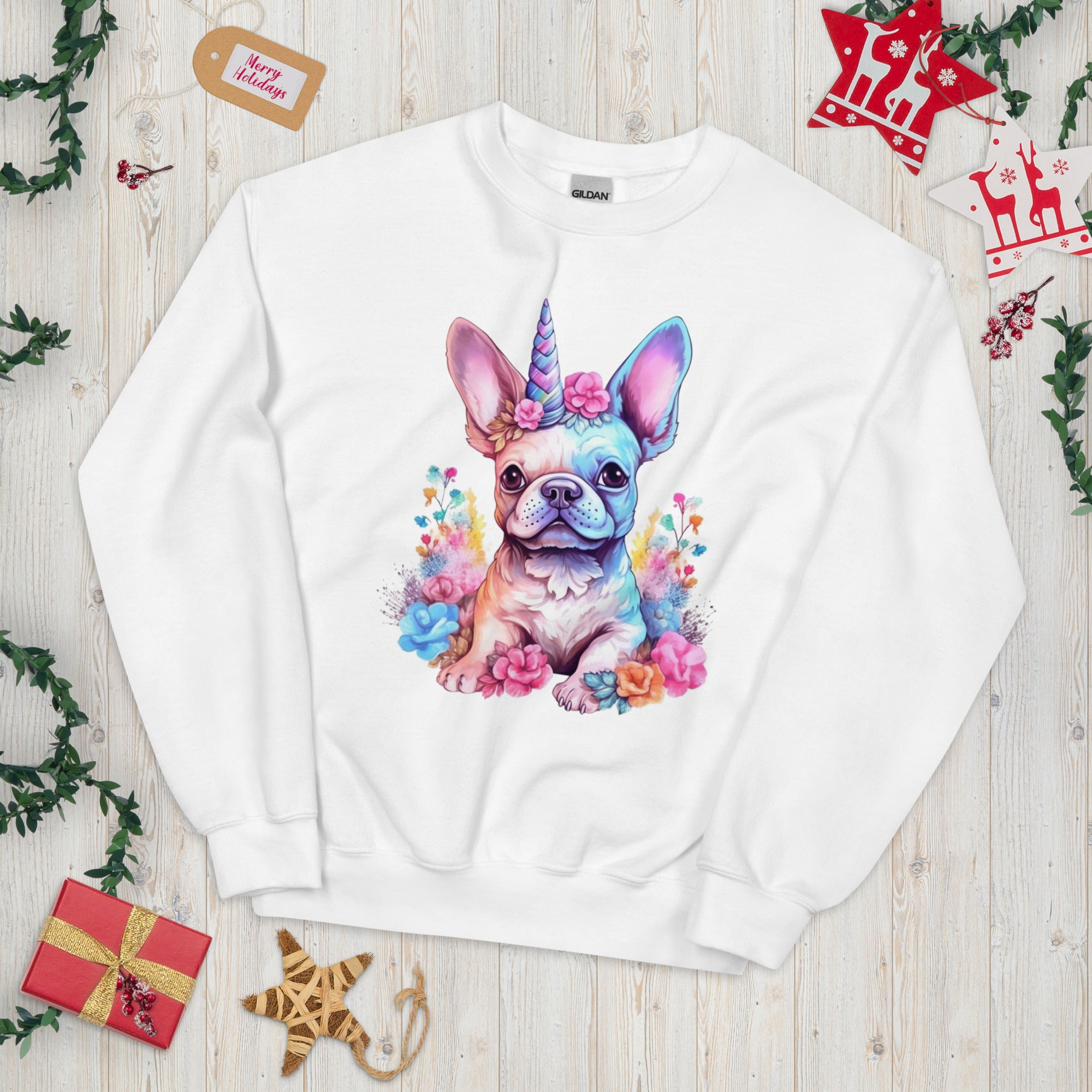 Frenchie Embraces Unicorn - Unisex Crew Neck Sweatshirt for Daily Walks-fadou