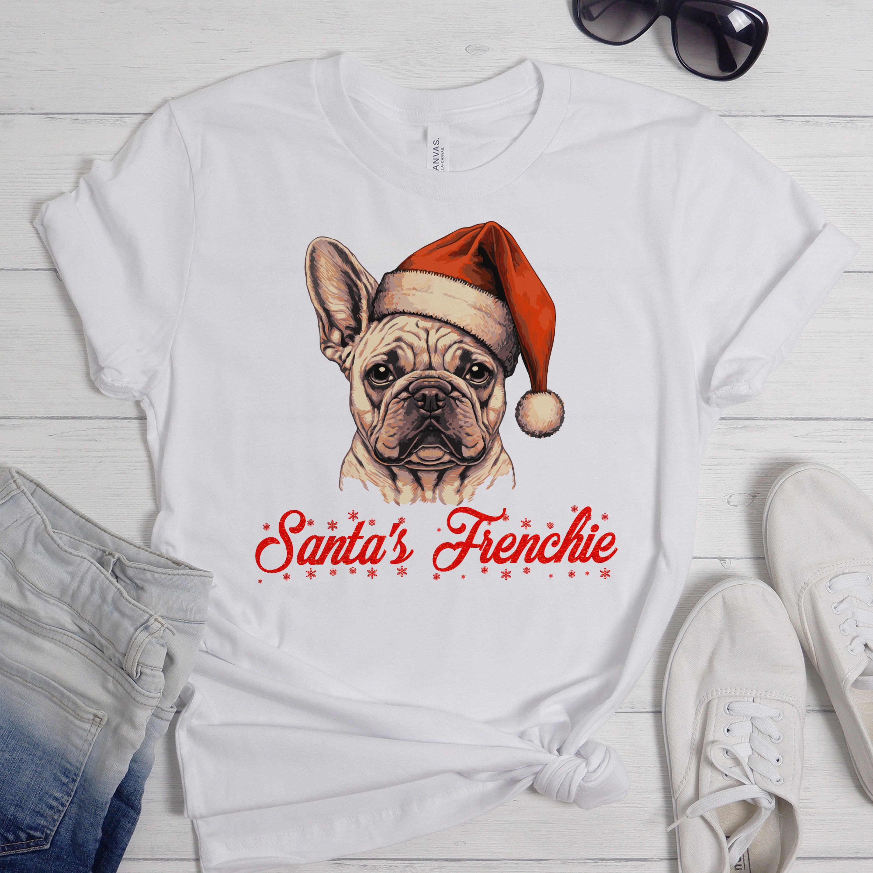 Santa's Frenchie - Unisex T-Shirt for Dog Lovers and Owners-fadou