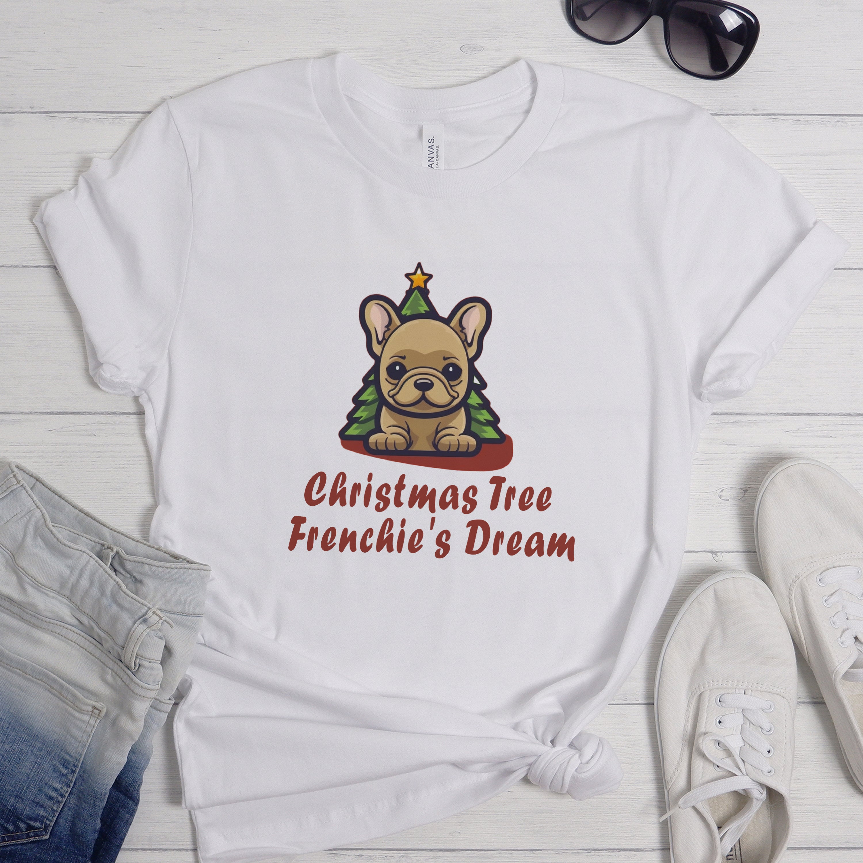 Frenchie Christmas Cotton T-Shirt for Frenchie Enthusiasts-fadou
