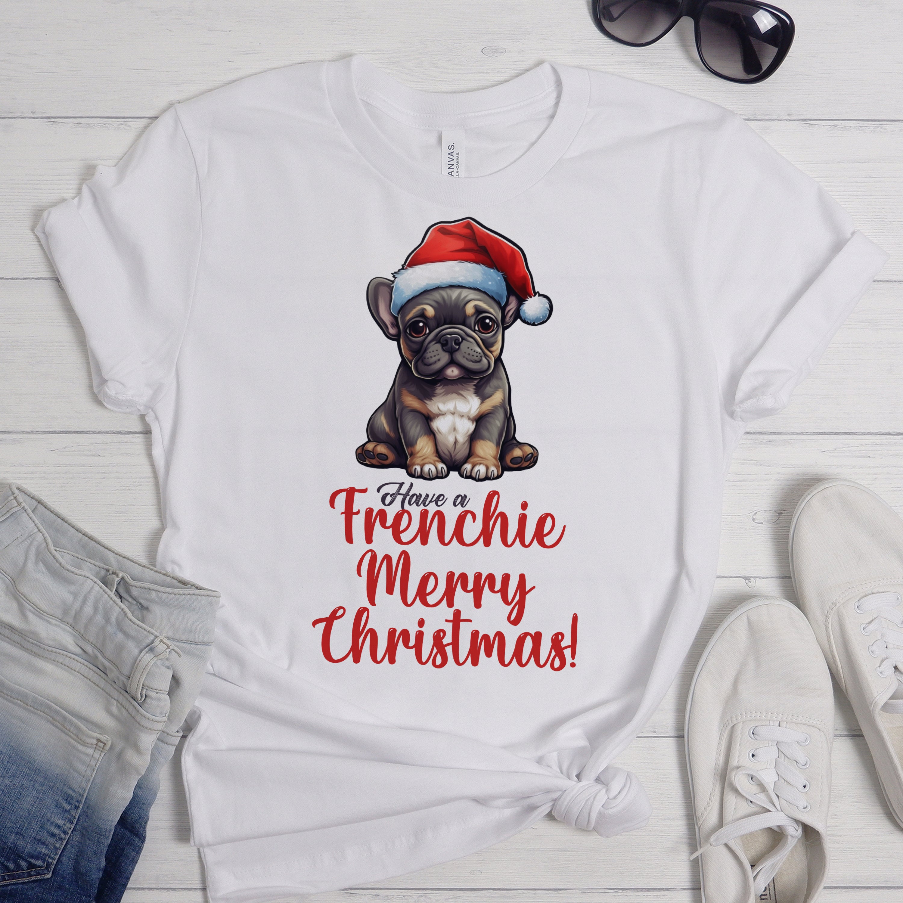 Frenchie Christmas Graphic Tee for Frenchie Enthusiasts-fadou