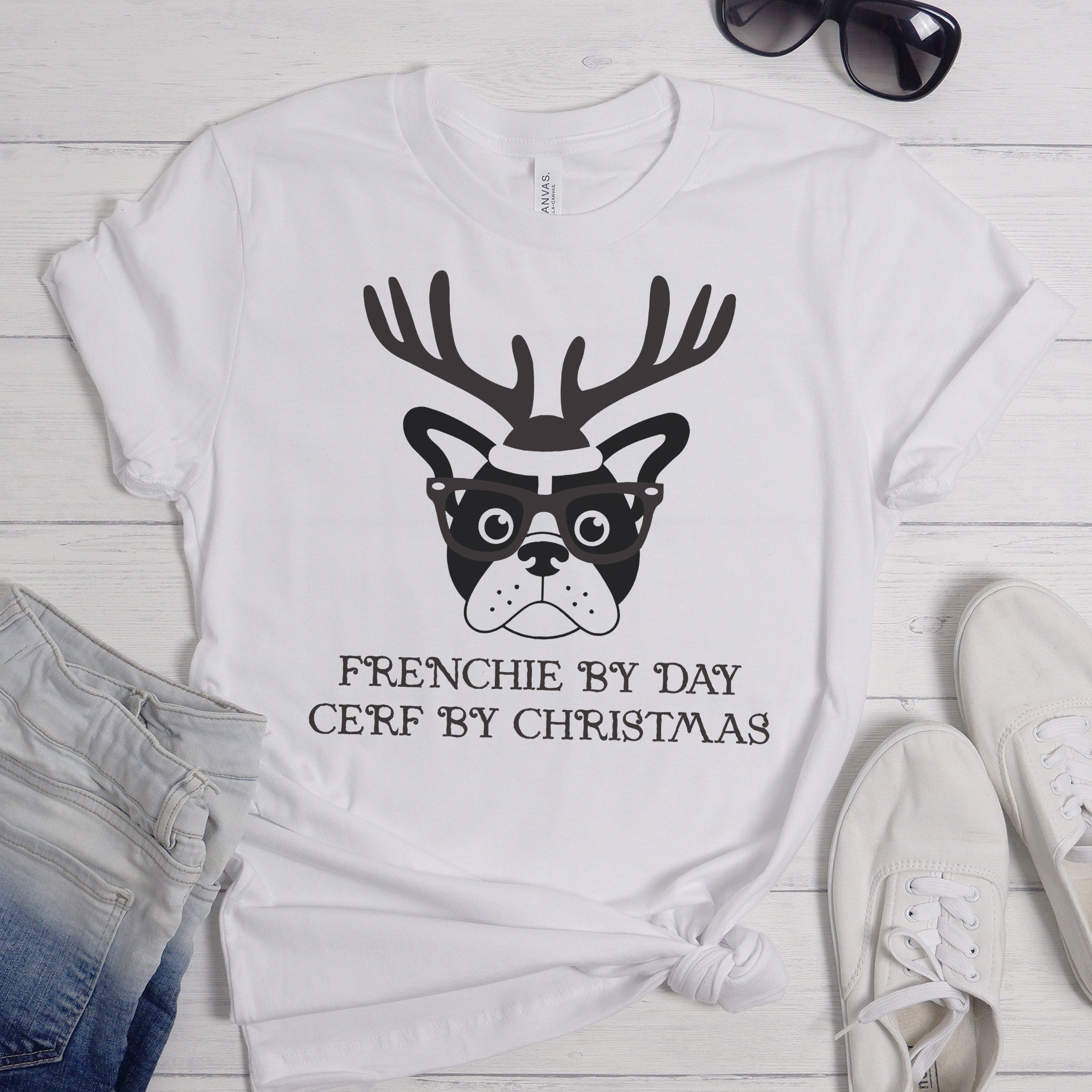 Frenchie Reindeer - Unisex T-Shirt for Frenchie Enthusiasts-fadou