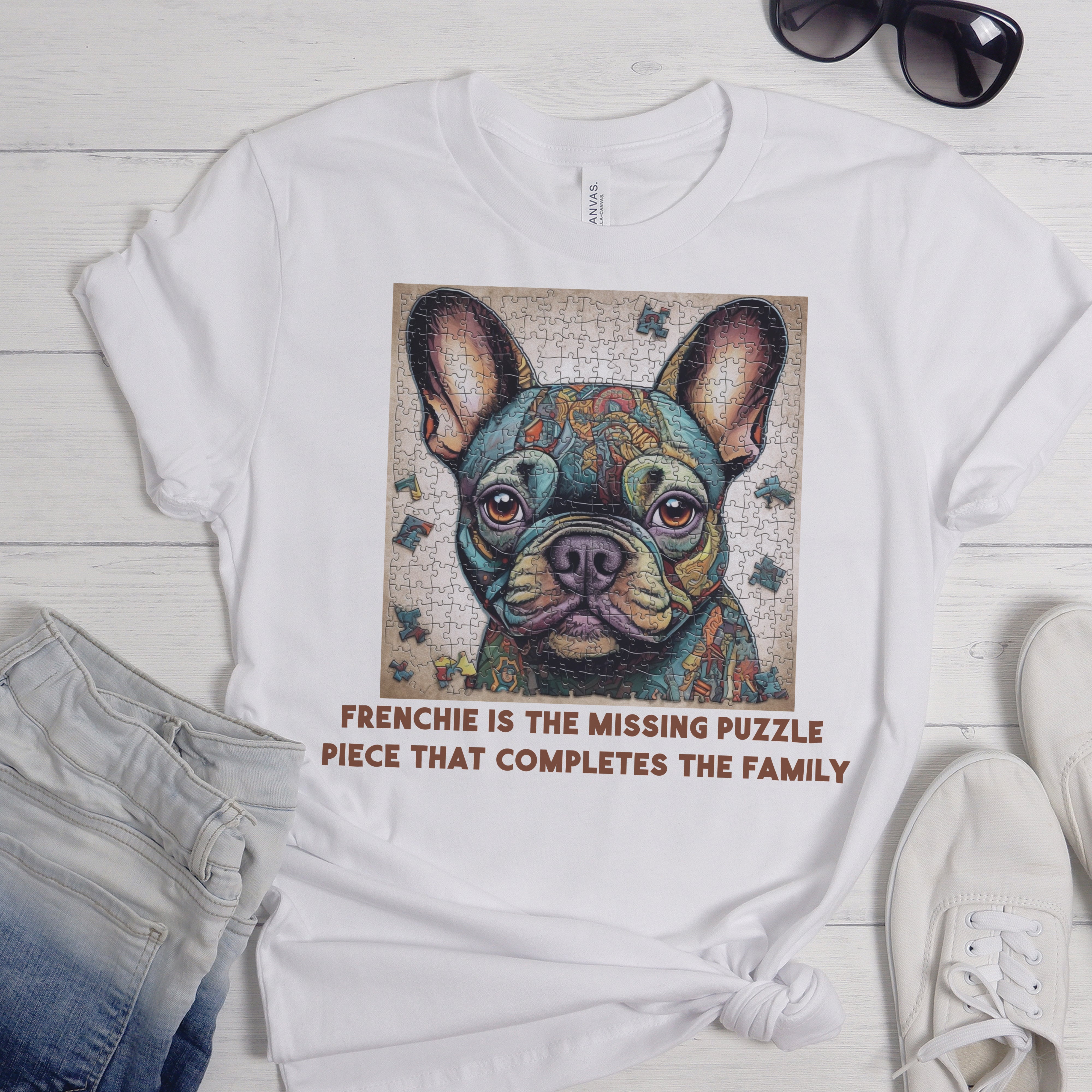 Frenchie Bulldog Puzzle - Unisex T-Shirt for Frenchie Fans-fadou