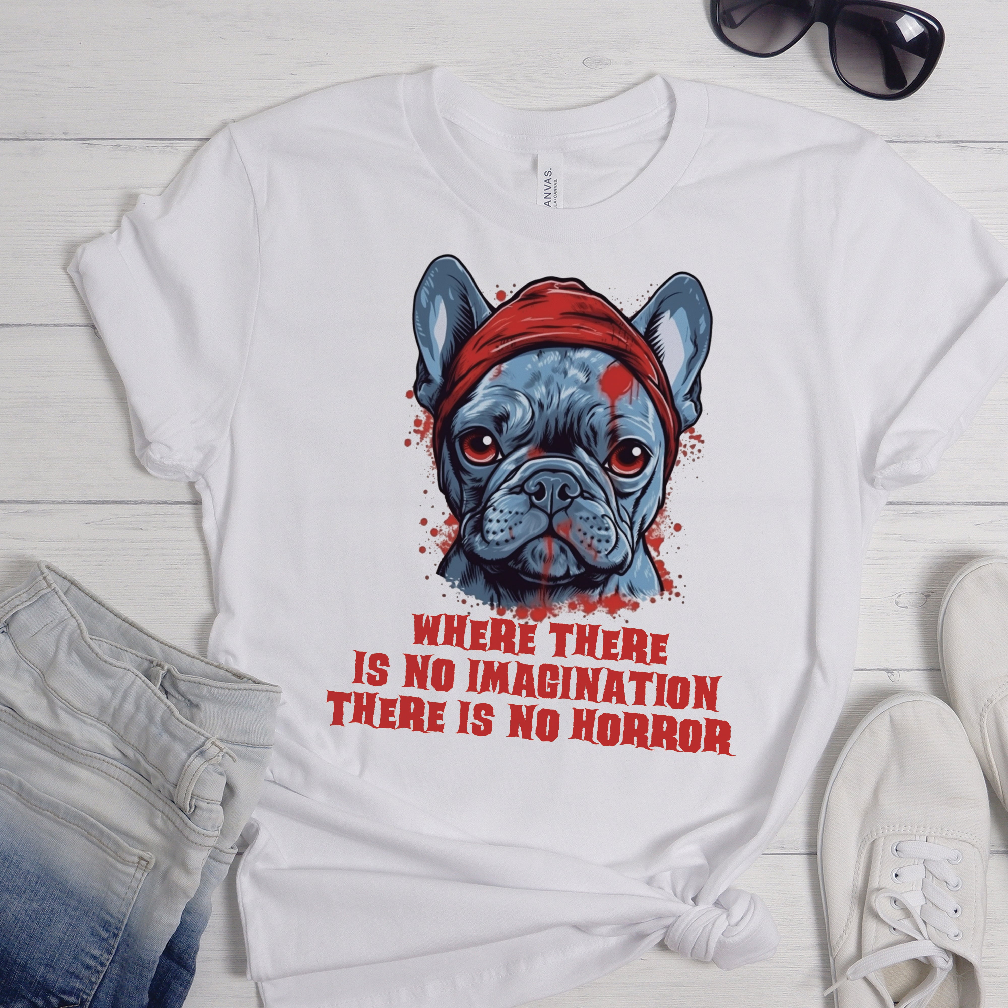Spooky French Bulldog Cotton T-Shirt for Bulldog Owners-fadou
