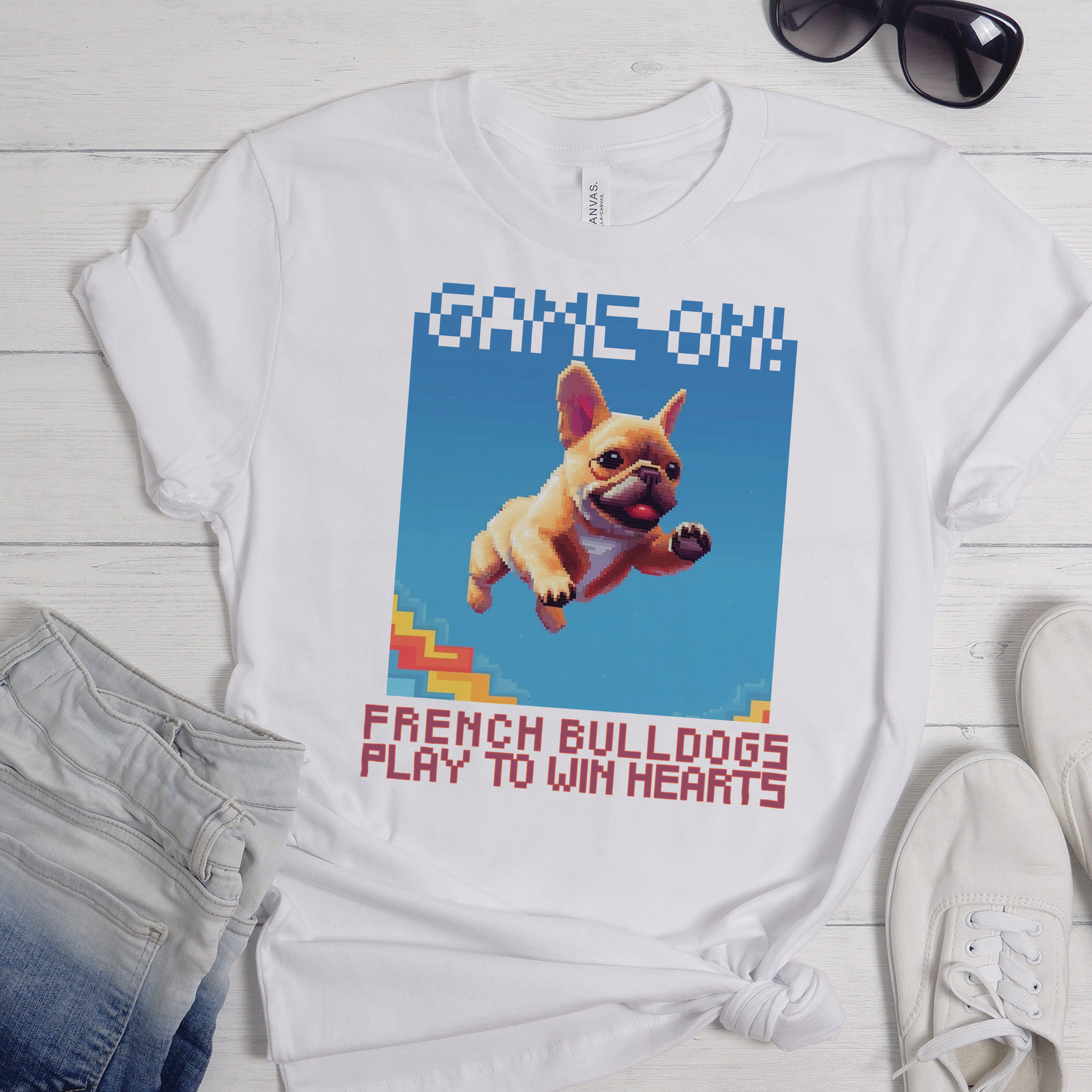 Pixel French Bulldog Cotton T-Shirt for Dog Moms & Dads-fadou