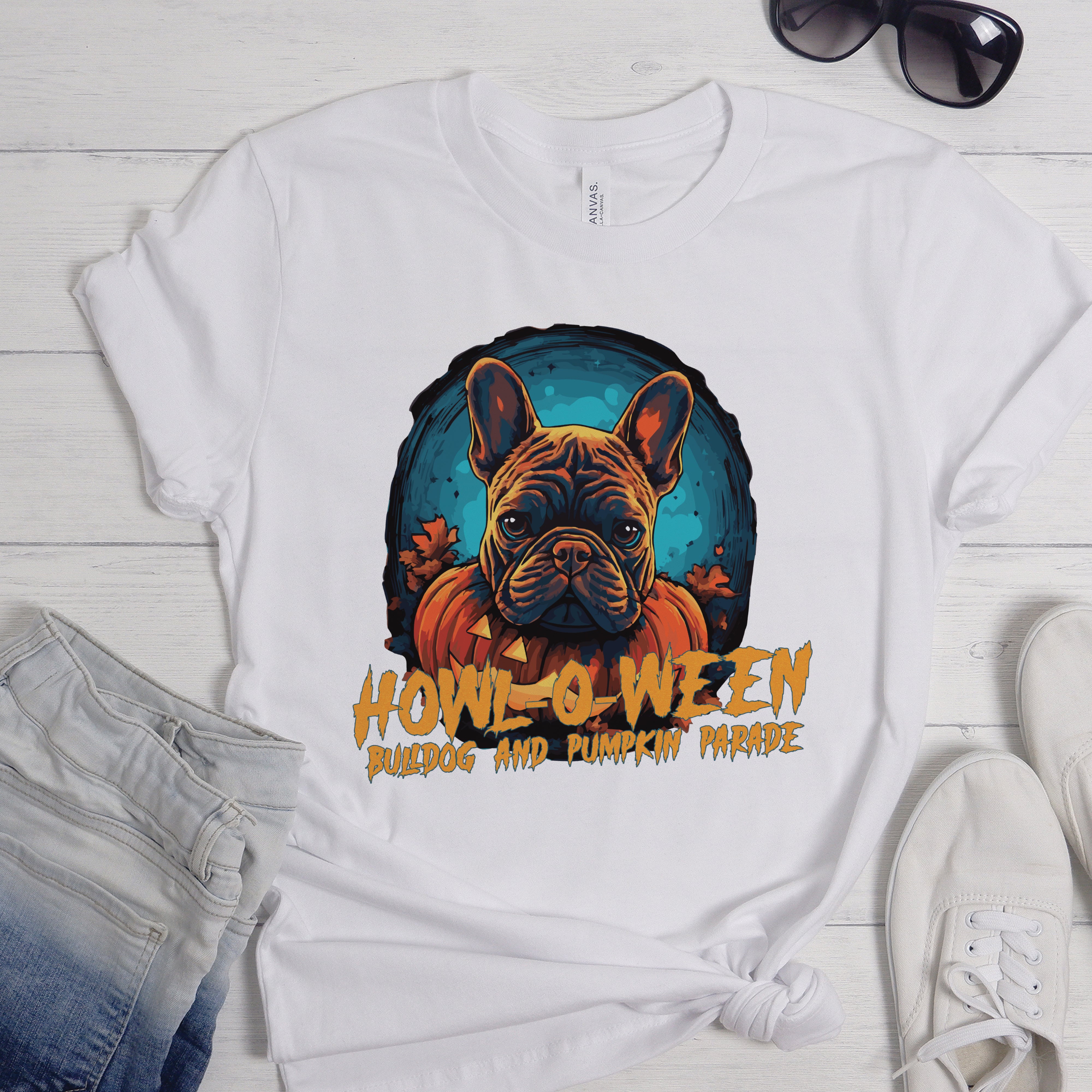 Spooky French Bulldog Graphic Tee for Frenchie Enthusiasts-fadou
