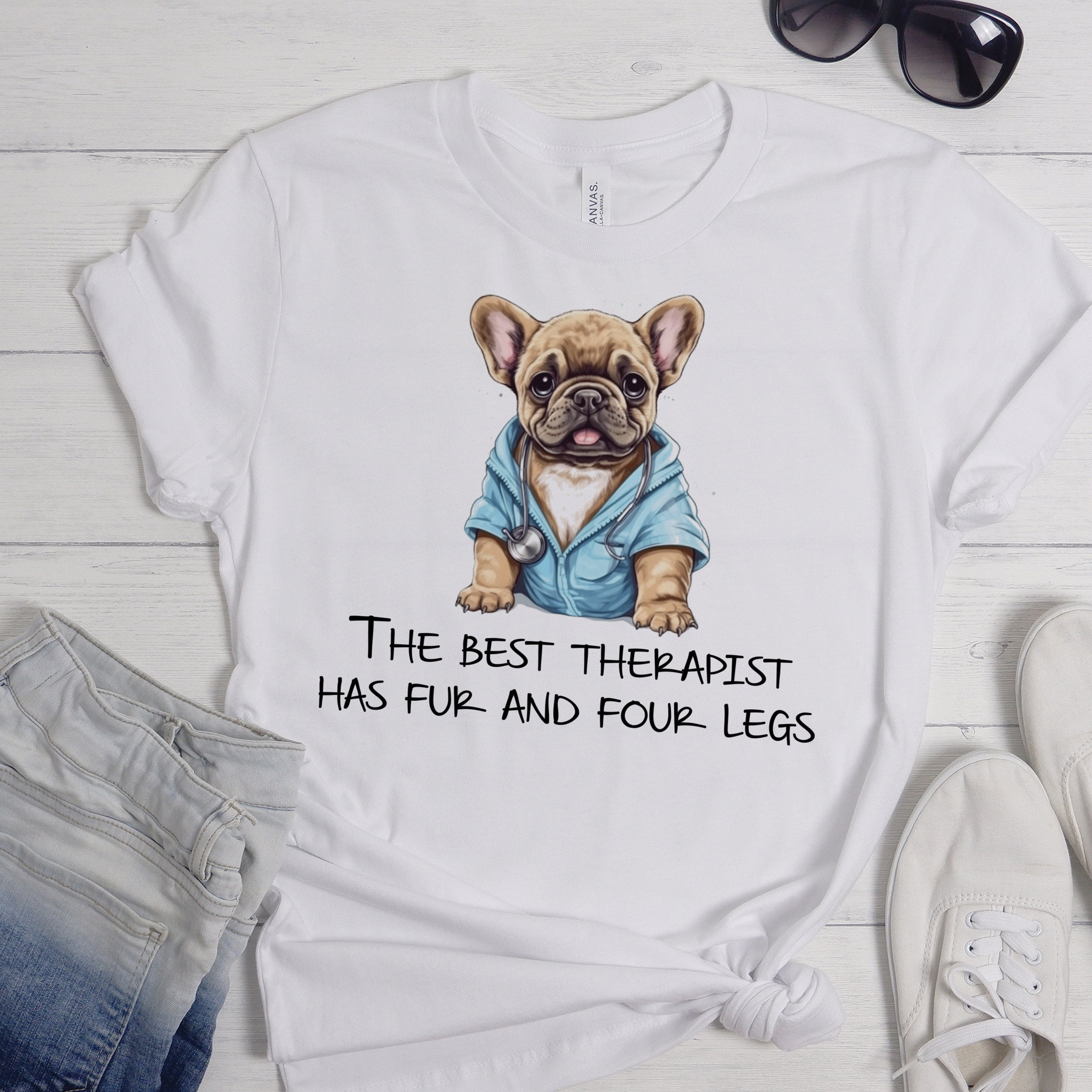 Doctor French Bulldog Cotton T-Shirt for Dog Moms & Dads-fadou