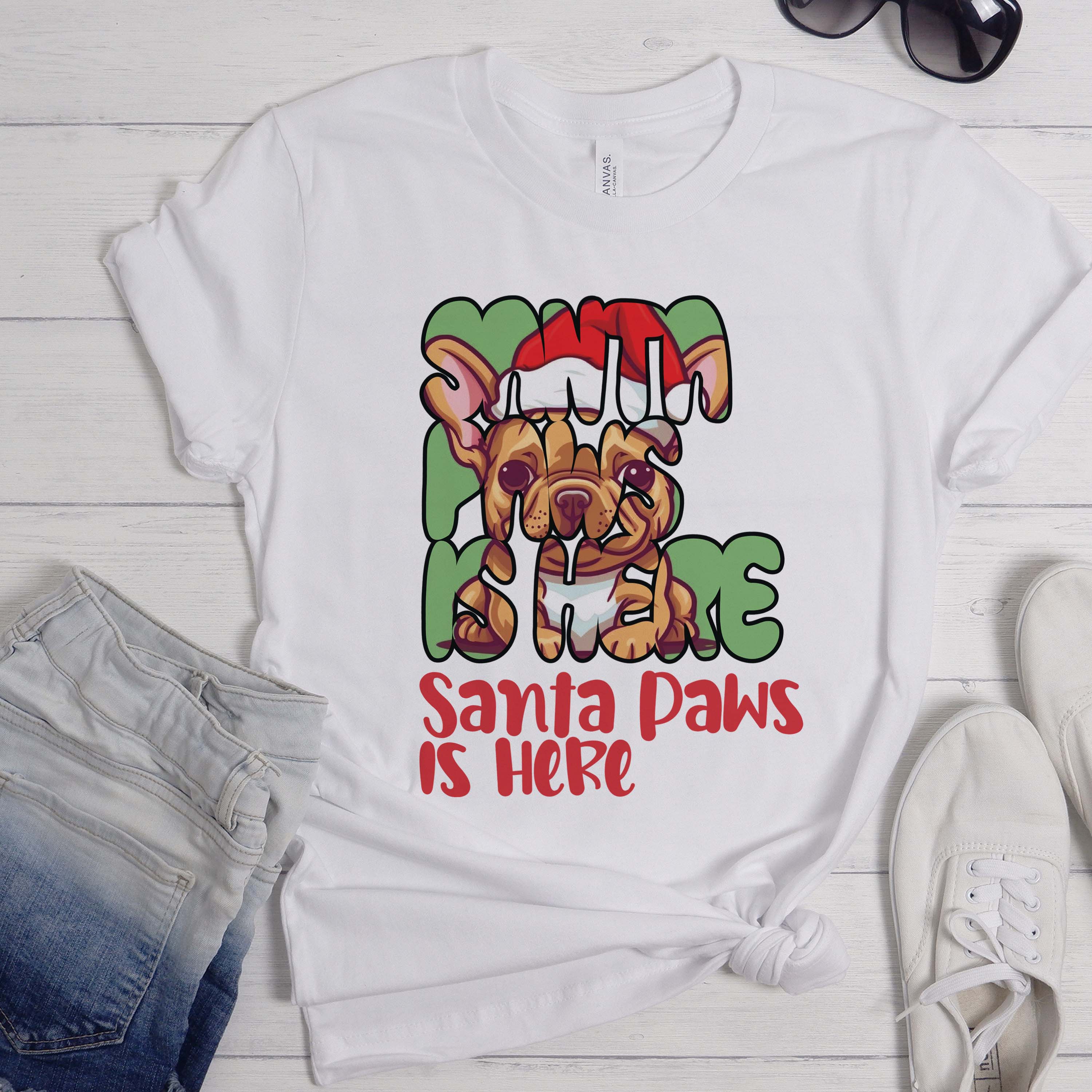 Santa French Bulldog Cotton T-Shirt for Frenchie Enthusiasts-fadou