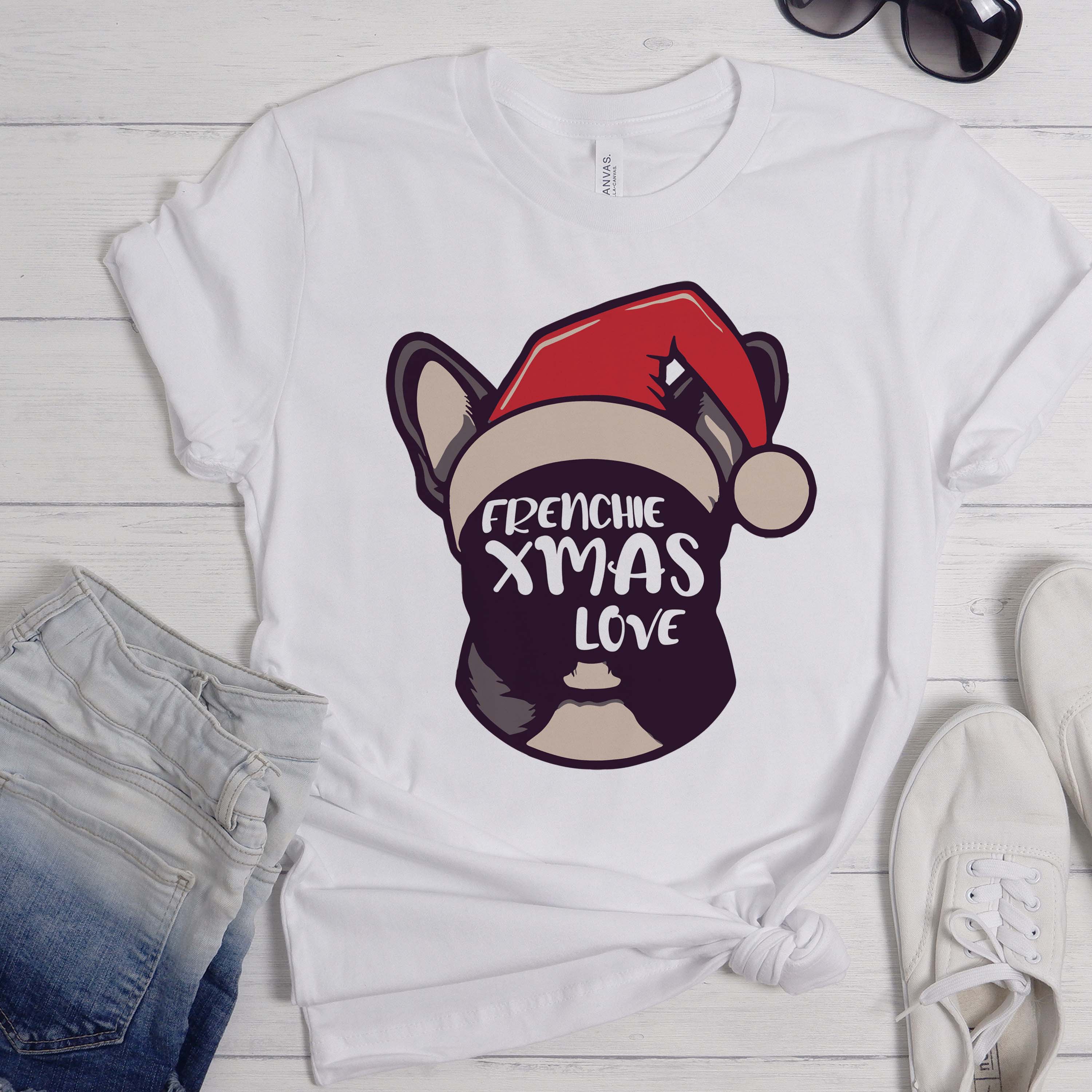 Xmas French Bulldog Cotton T-Shirt for Frenchie Enthusiasts-fadou