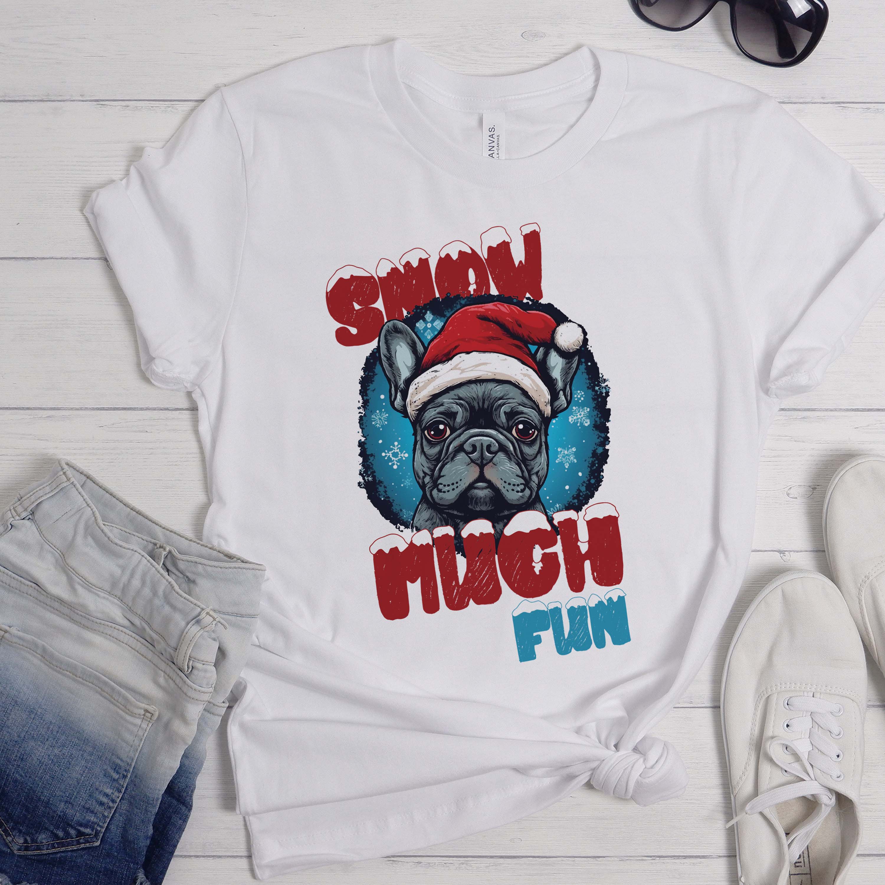 Snow Fun- Unisex T-Shirt for French Bulldog Owners and Fans-fadou