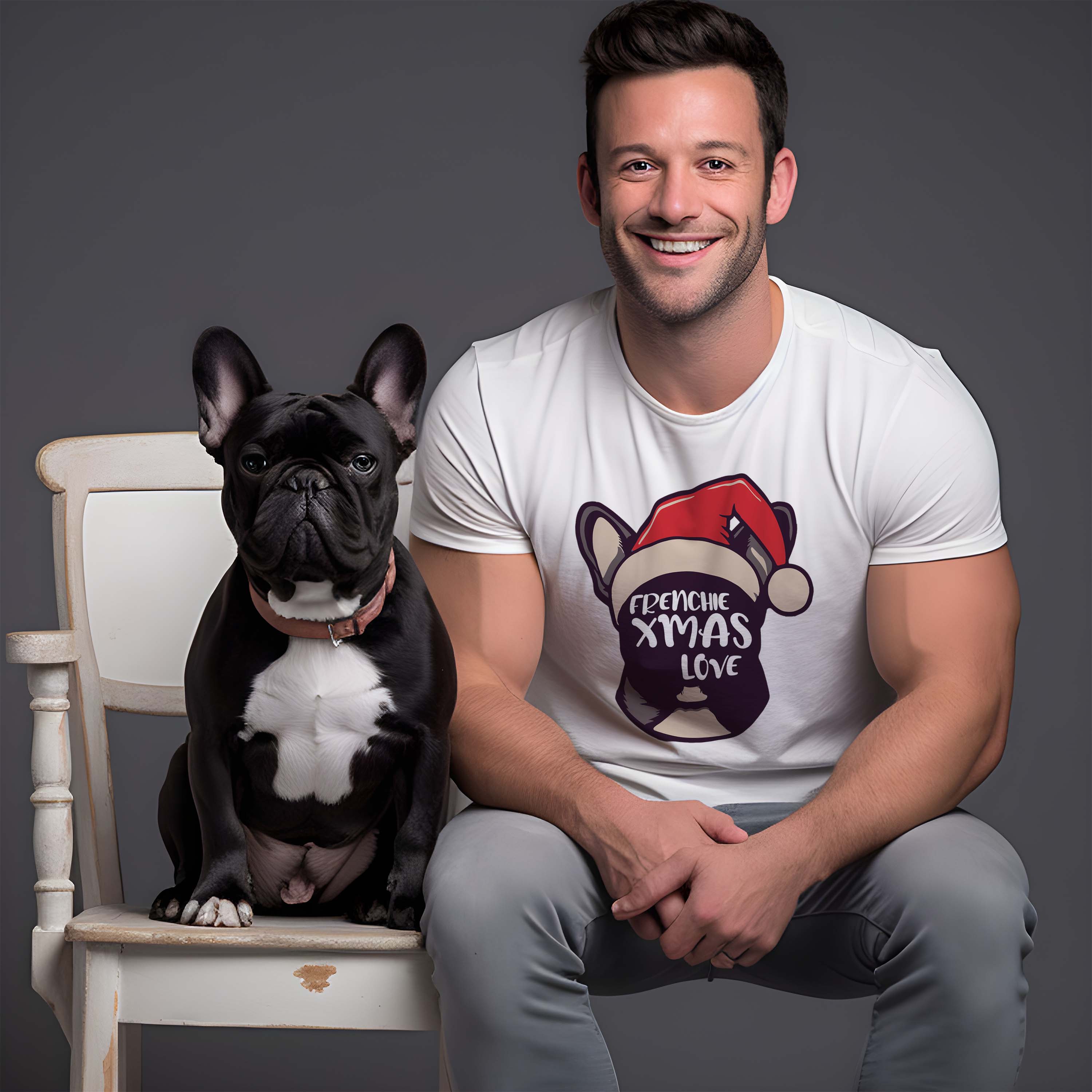Xmas French Bulldog Cotton T-Shirt for Frenchie Enthusiasts-fadou
