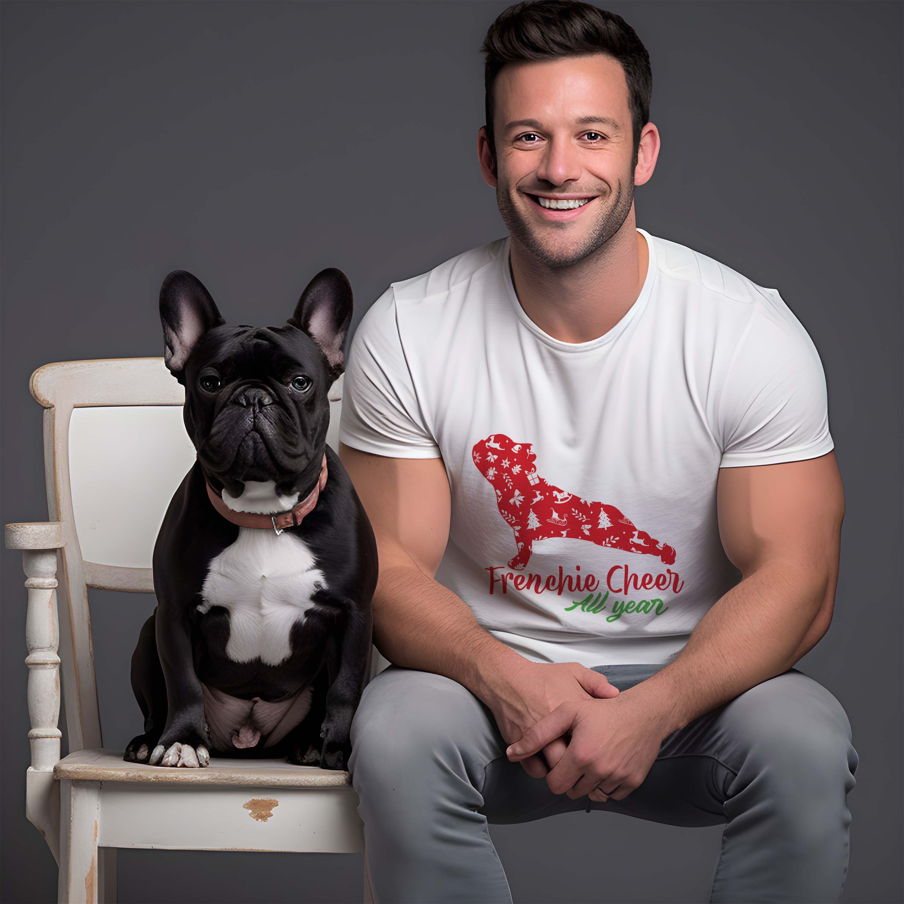 French Bulldog Christmas Cotton T-Shirt for Everyday Wear-fadou