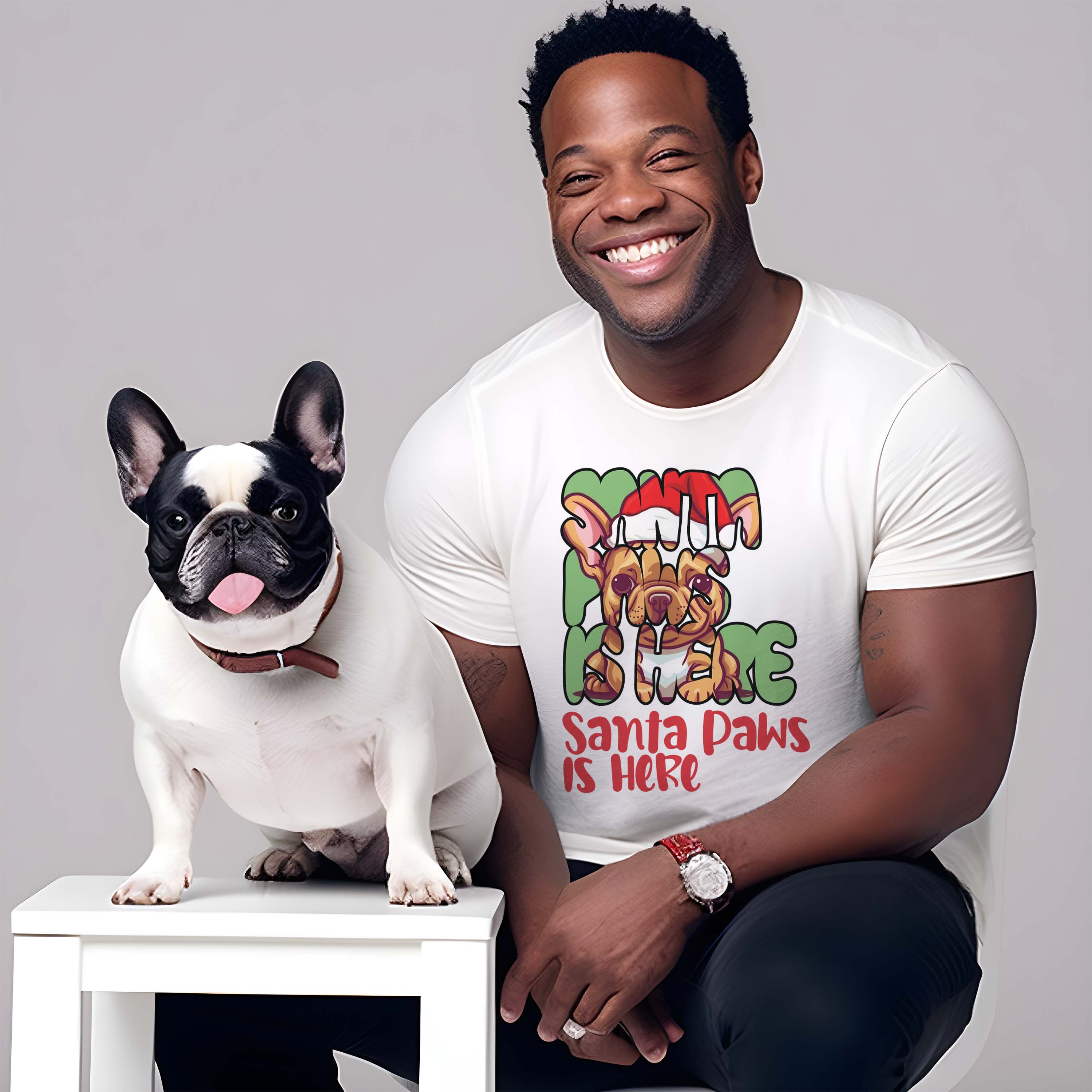 Santa French Bulldog Cotton T-Shirt for Frenchie Enthusiasts-fadou