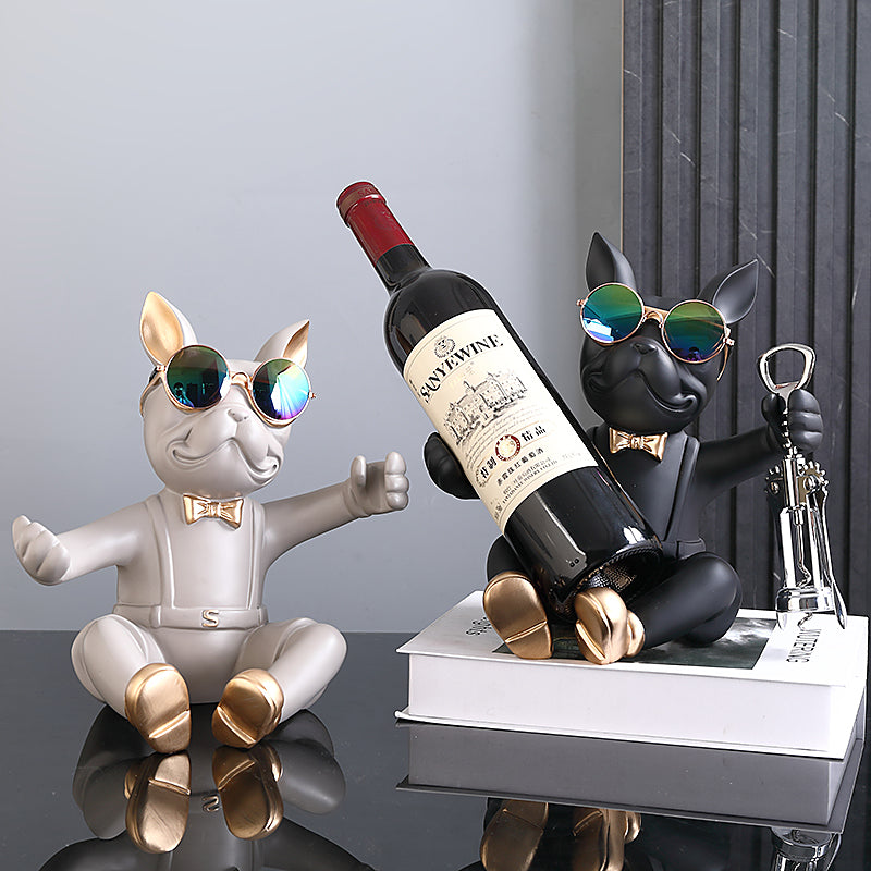 Frenchie Statue Wine Rack Corkscrew Wine Opener for Pet Culture-fadou