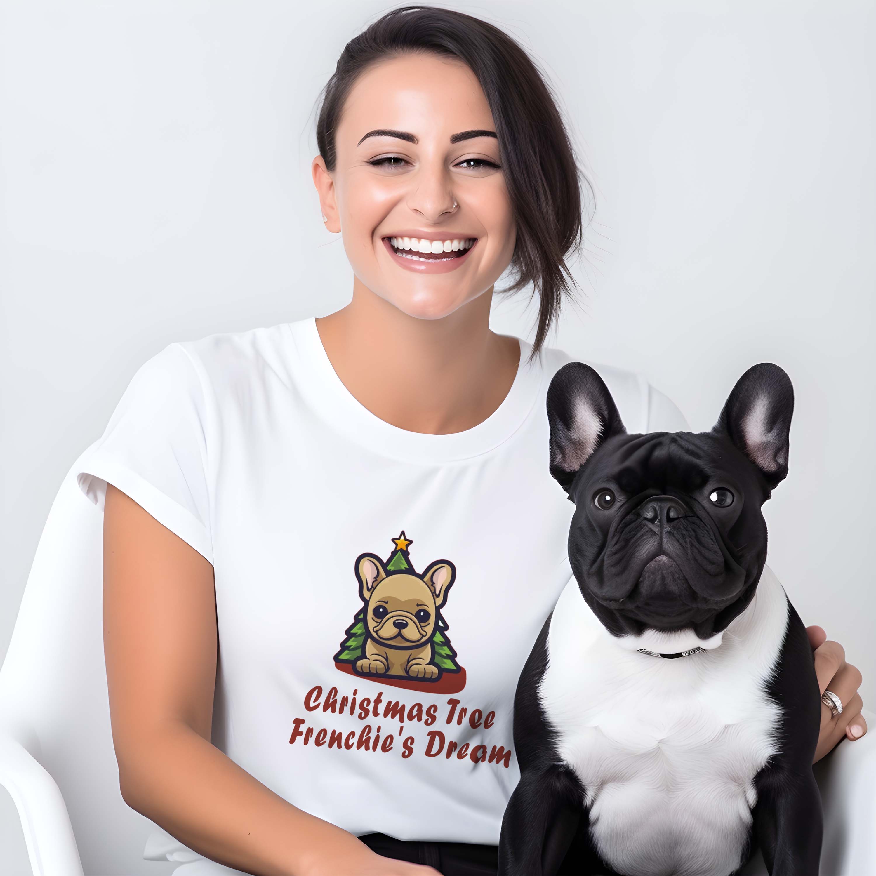 Frenchie Christmas Cotton T-Shirt for Frenchie Enthusiasts-fadou