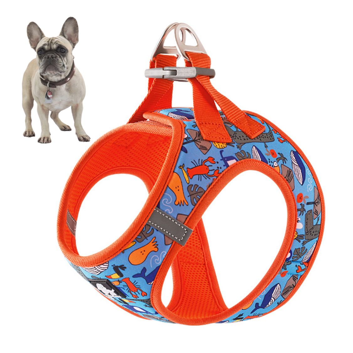 French Bulldog Reflective Chest Harness for Brachycephalic Dogs-fadou