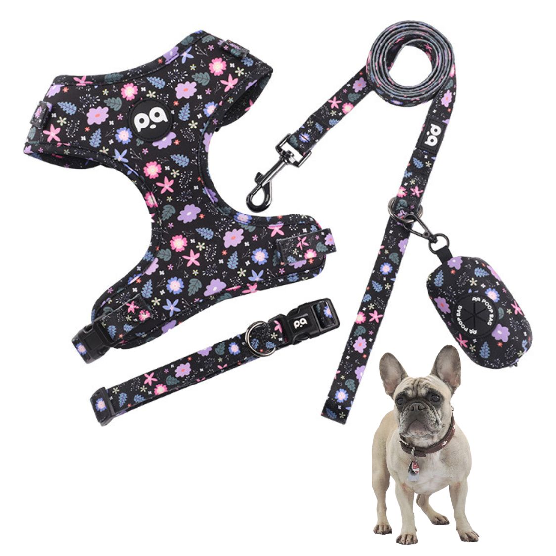 French Bulldog Adjustable Chest Harness for Outdoor Adventures-fadou