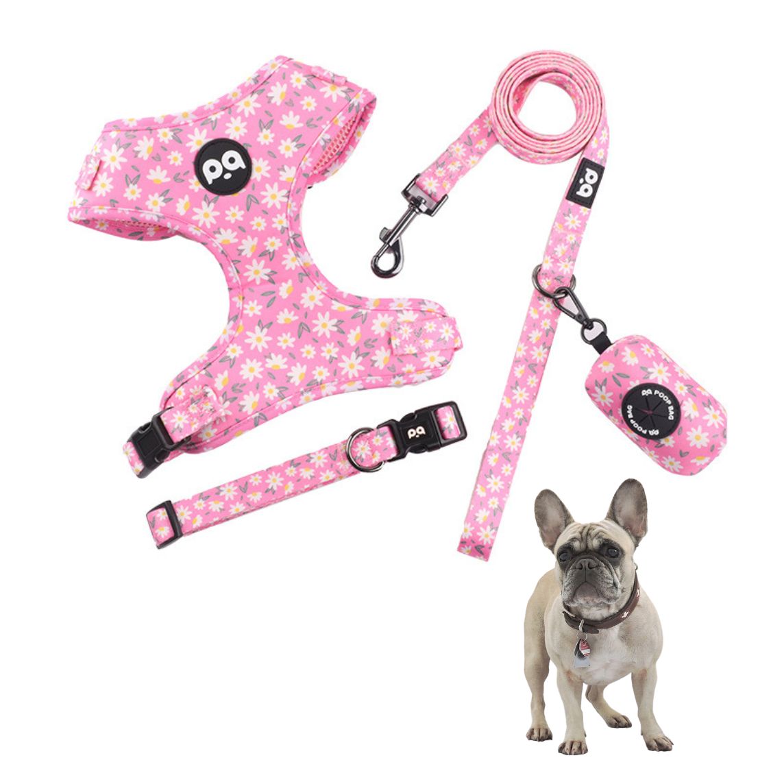 French Bulldog Adjustable Chest Harness for Outdoor Adventures-fadou