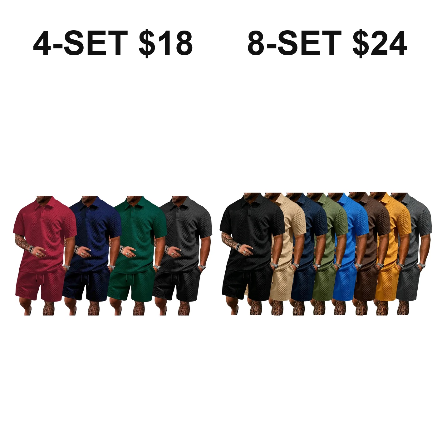 Men's Textured Polo Shirt & Drawstring Shorts Bundle Set