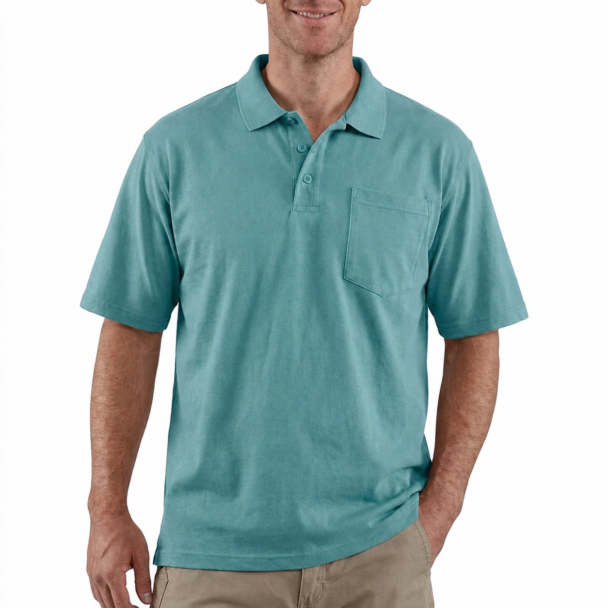 Teal classic pocket polo shirt front view
