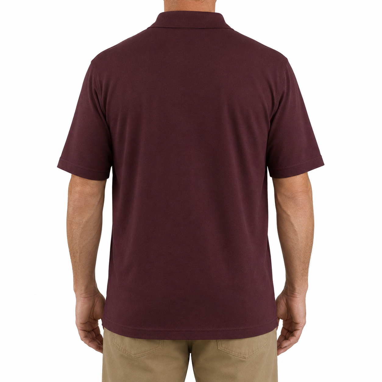 Burgundy classic pocket polo shirt back view