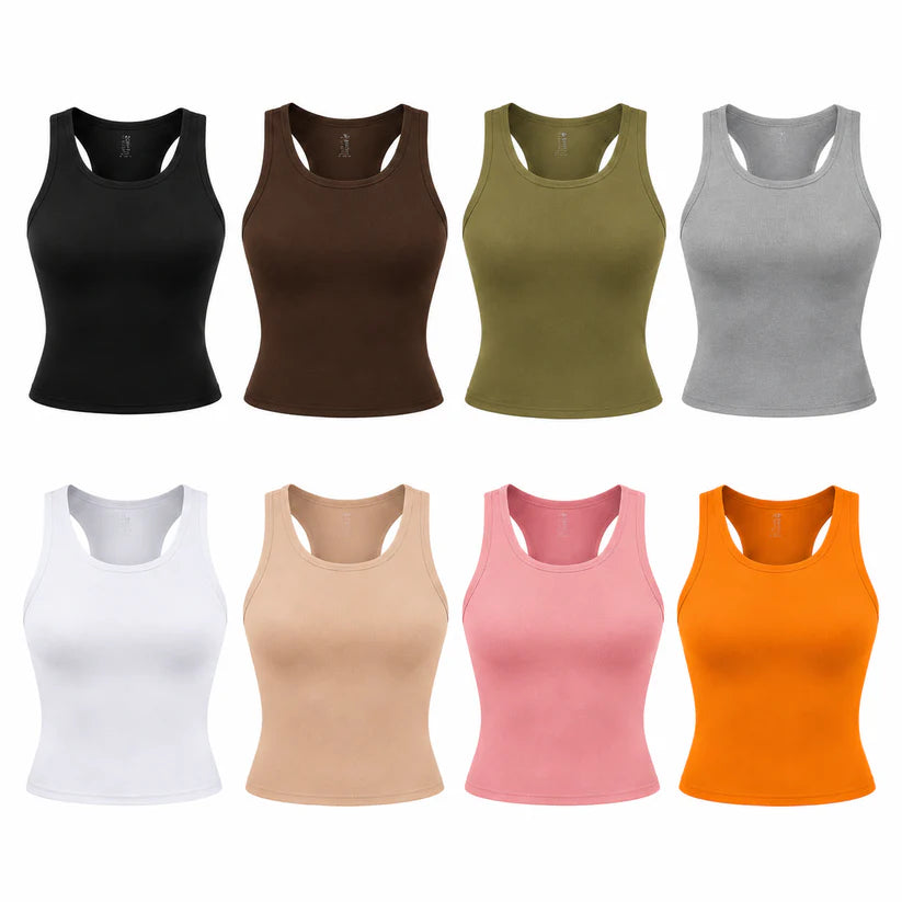 This Week's Special PriceRound Neck Built-in Bra Ribbed Tank Top Fit Casual Comfortable