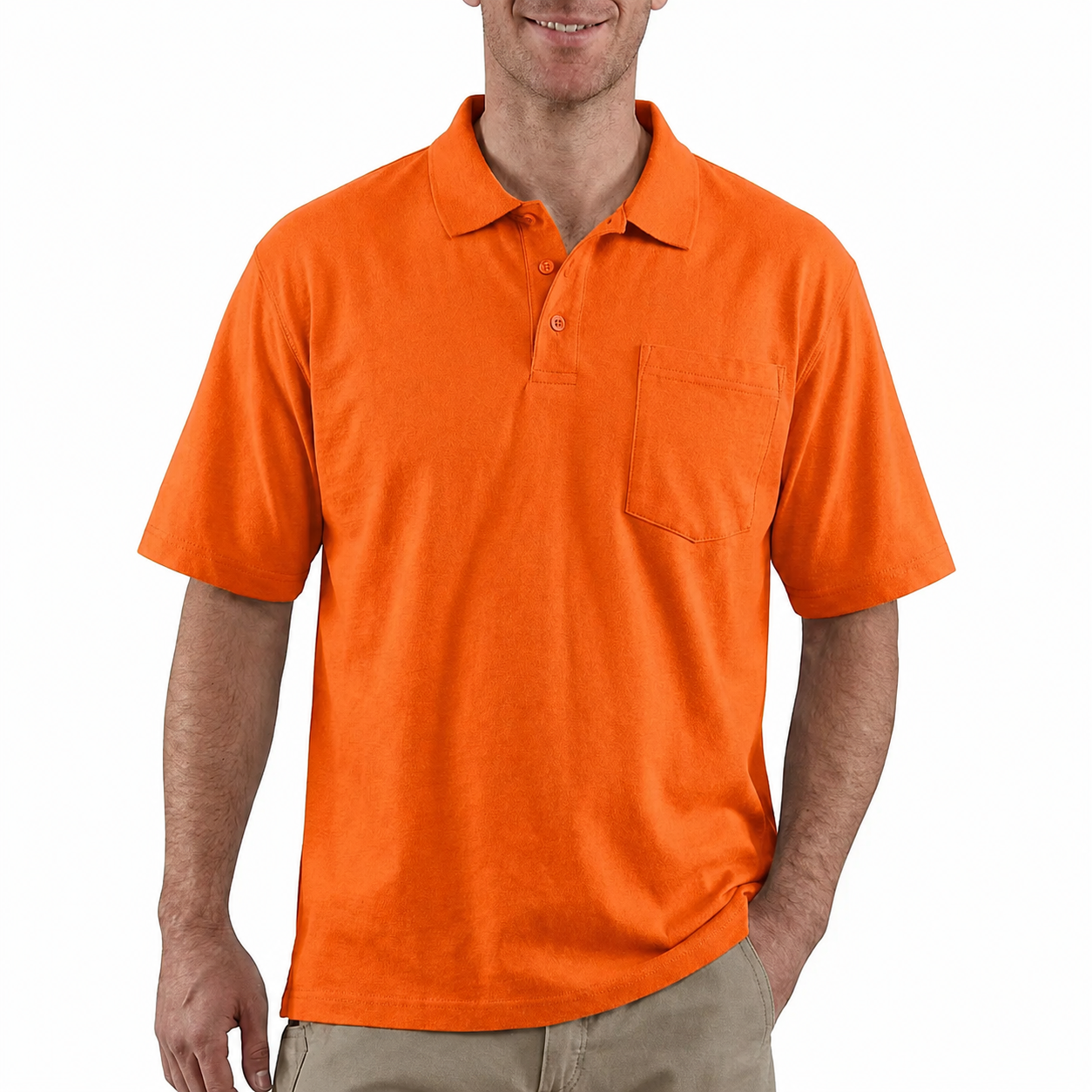 Orange classic pocket polo shirt front view
