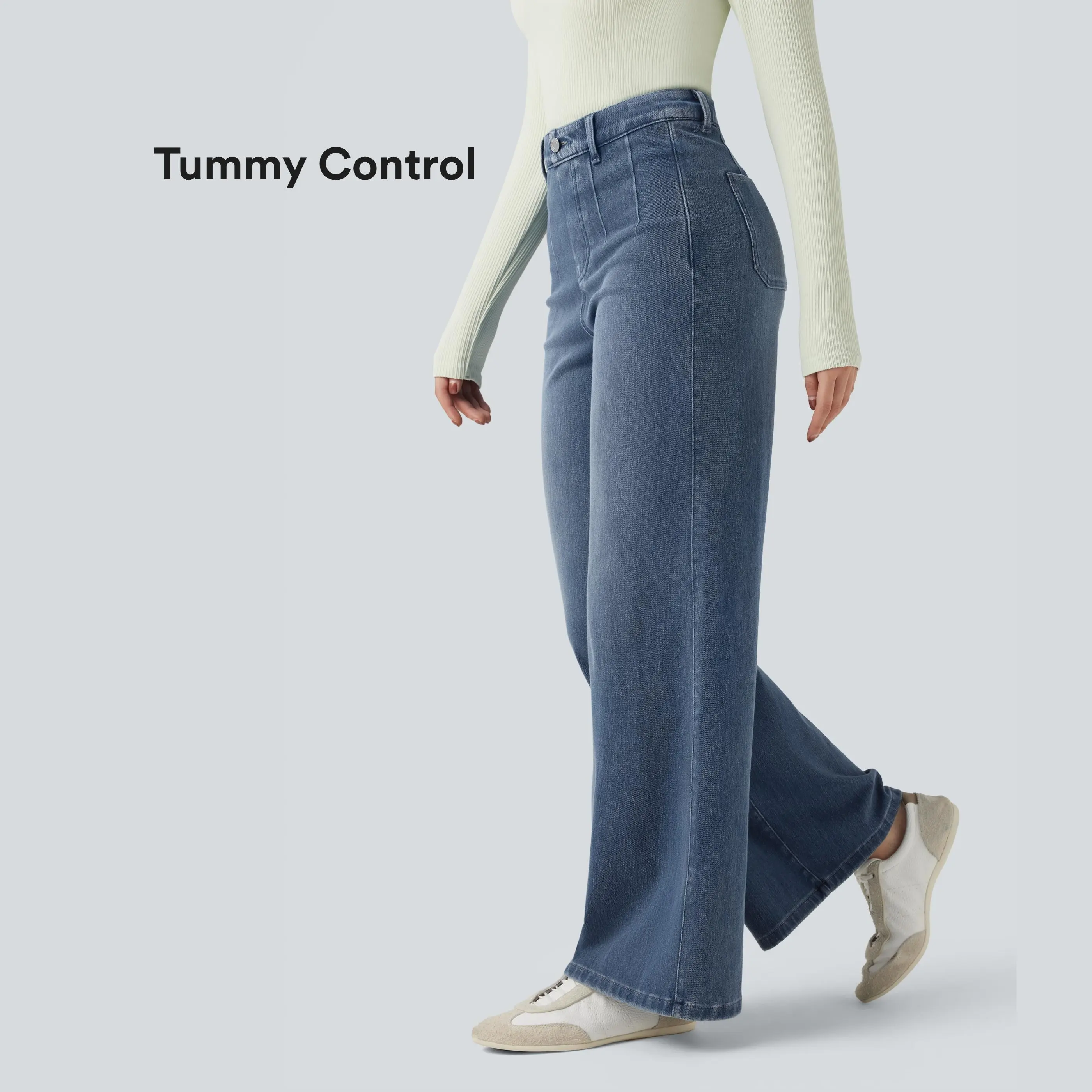 High Waisted Tummy Control Wide Leg Jeans