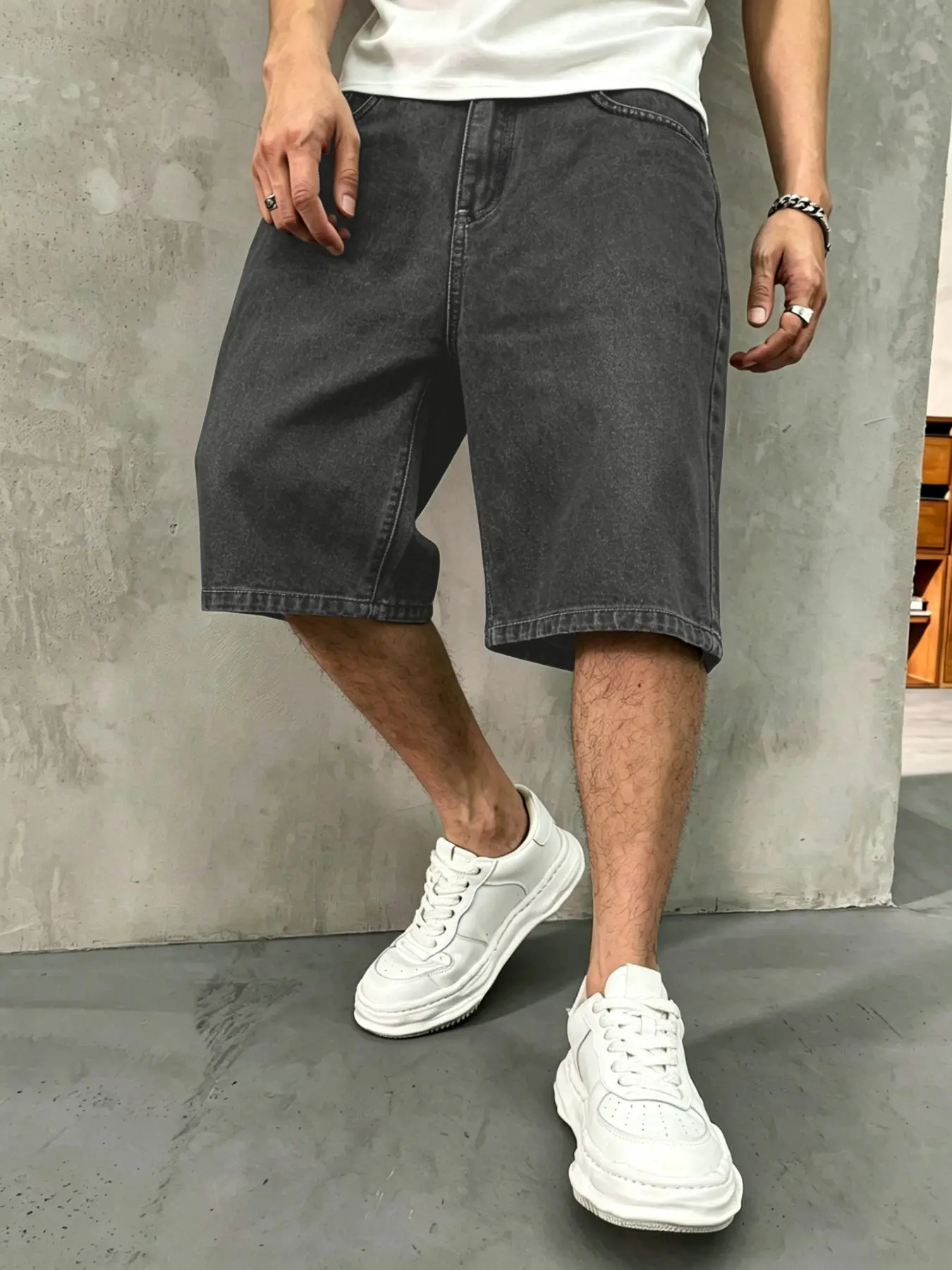 Men's Solid Color Denim Dad Shorts - Casual Comfy Fit