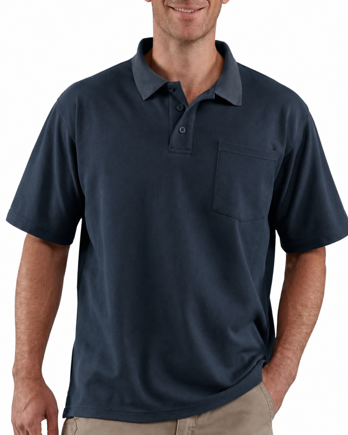 Navy classic pocket polo shirt front view