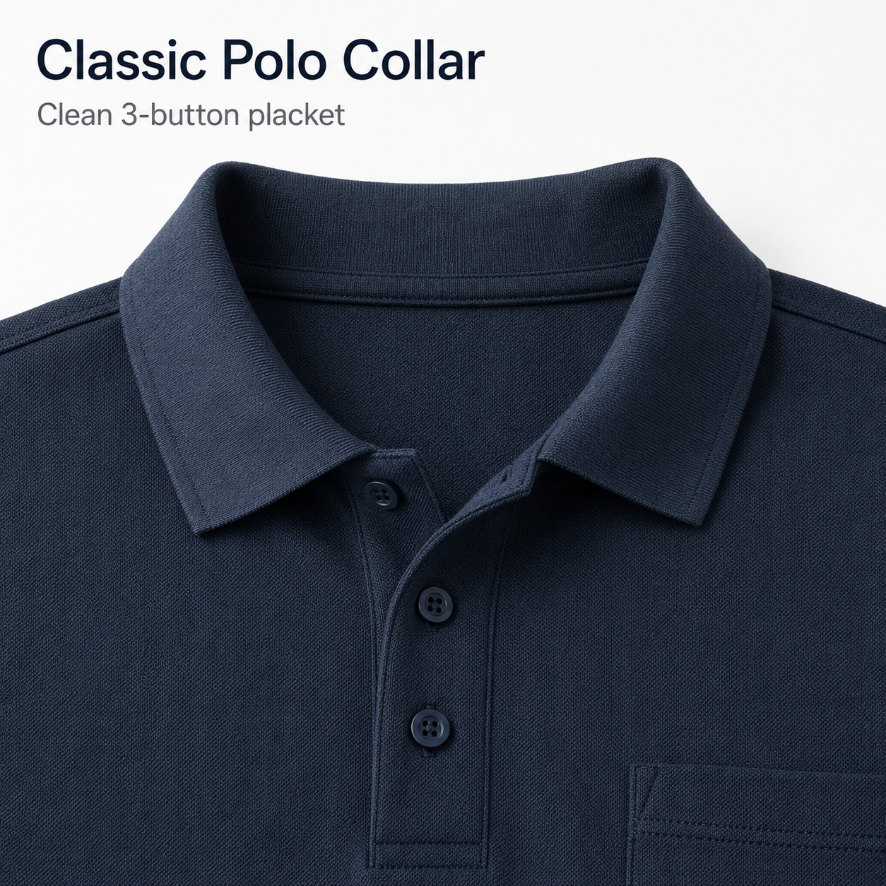 Navy classic polo collar detail