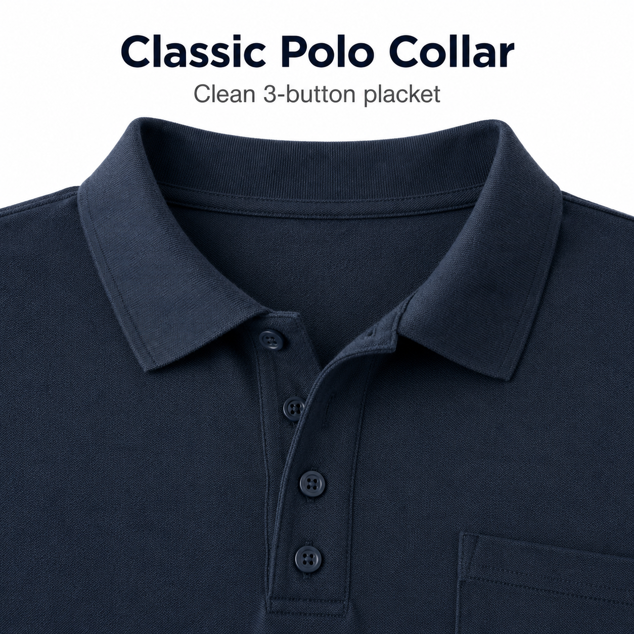 Navy collar and button placket detail