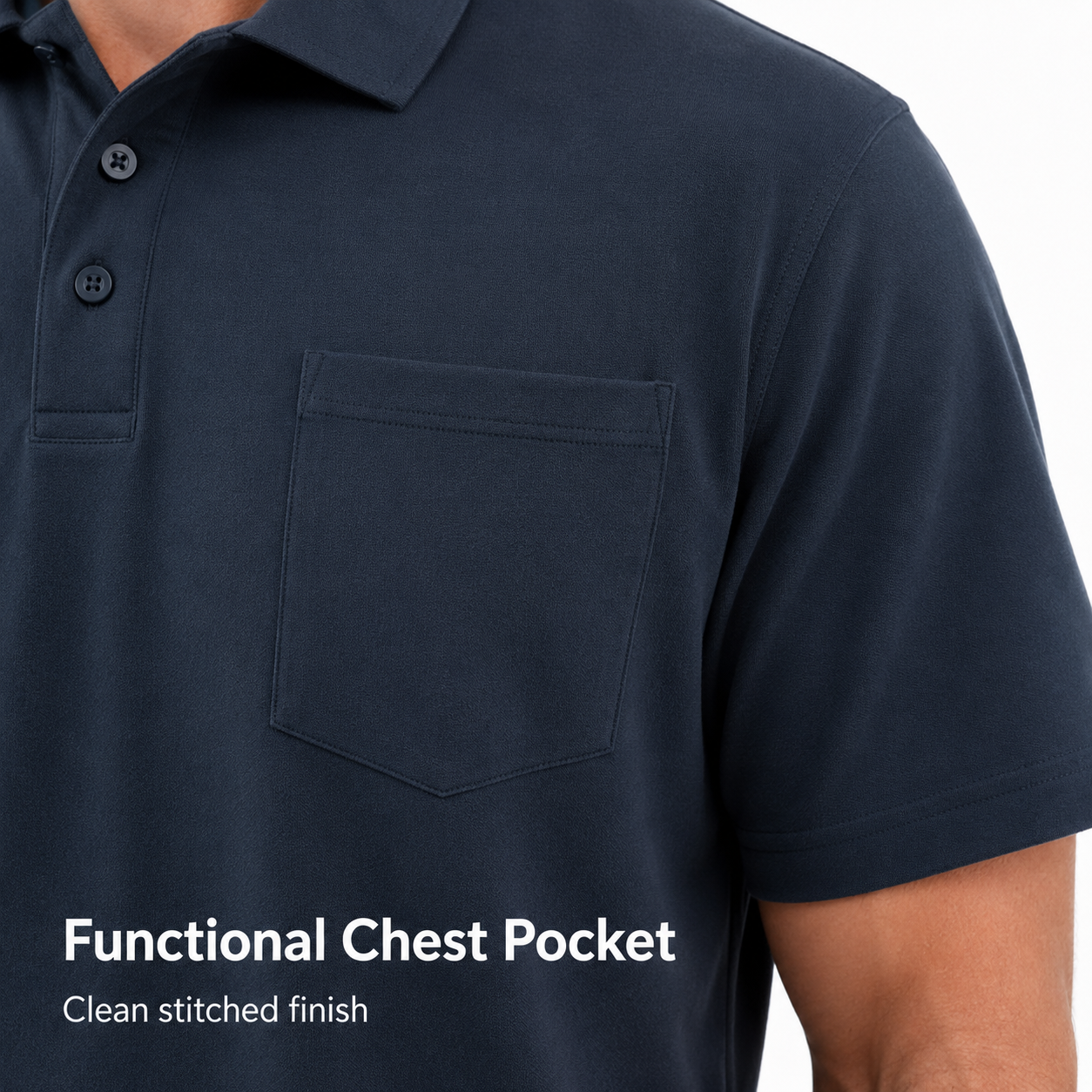 Navy functional chest pocket detail