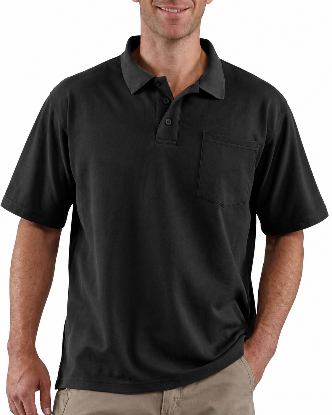 Black classic pocket polo shirt front view