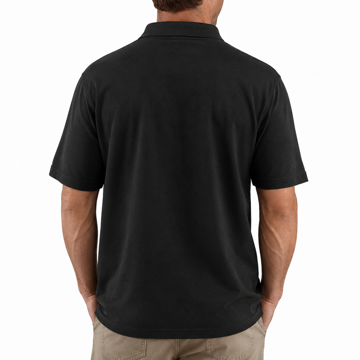 Black polo back view