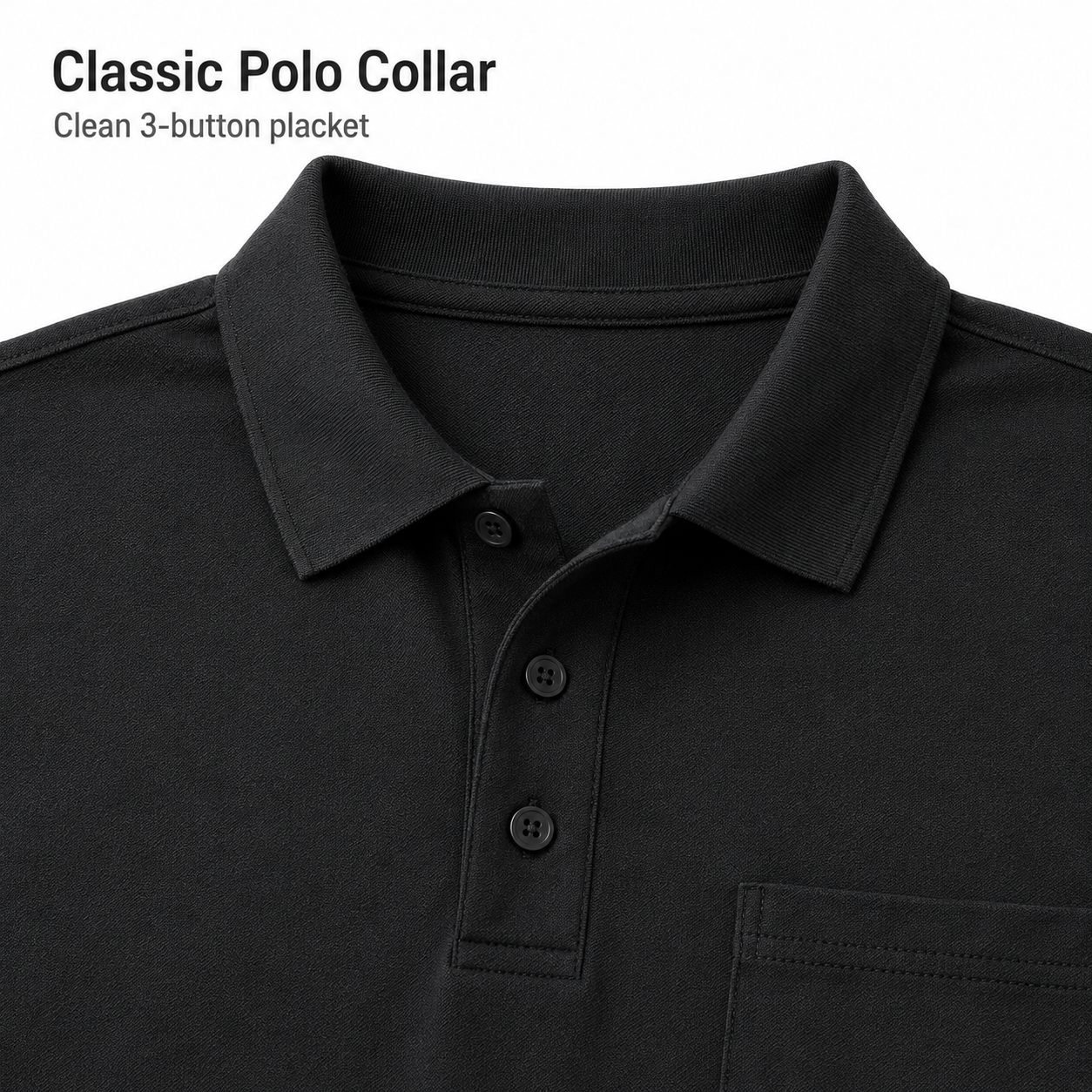 Black classic polo collar close-up