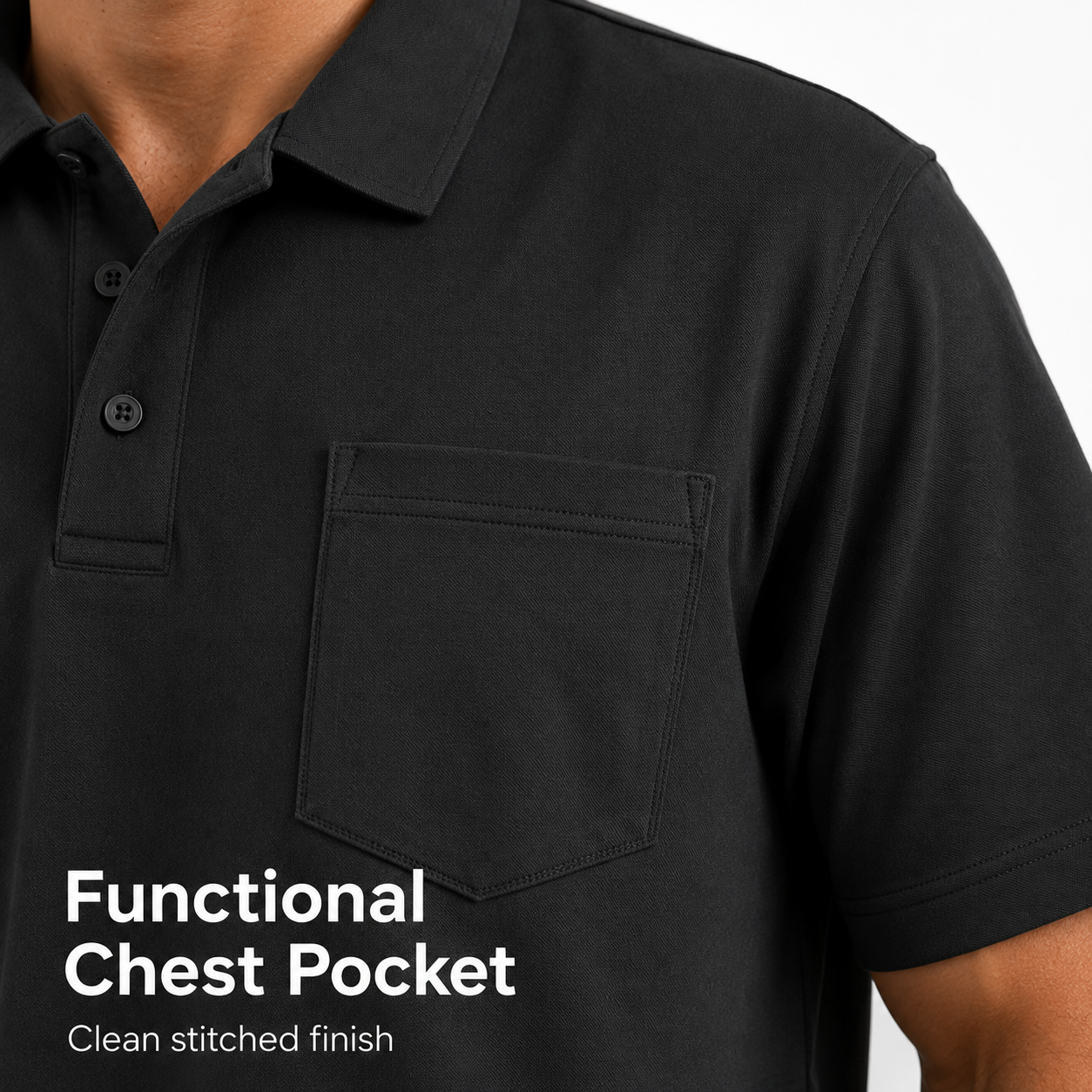 Black functional chest pocket detail