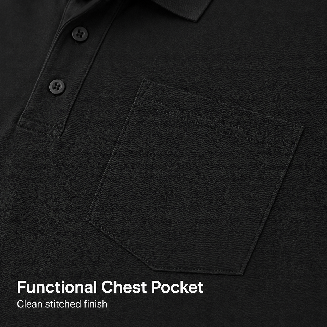Black pocket and placket close-up