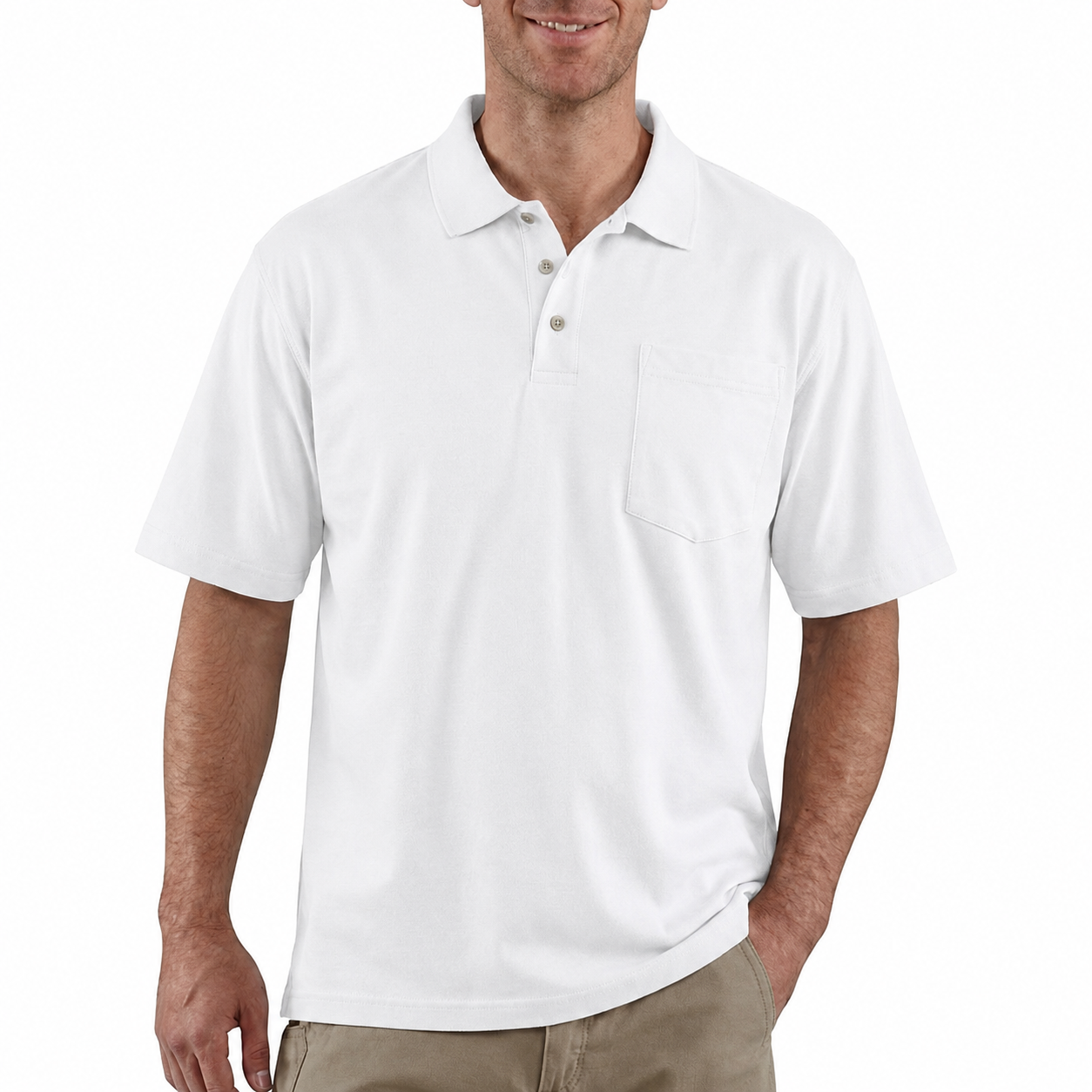 White classic pocket polo shirt front view