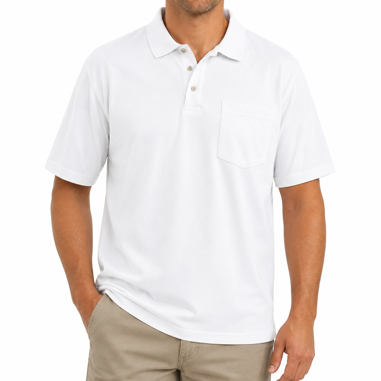 White polo casual outfit front view