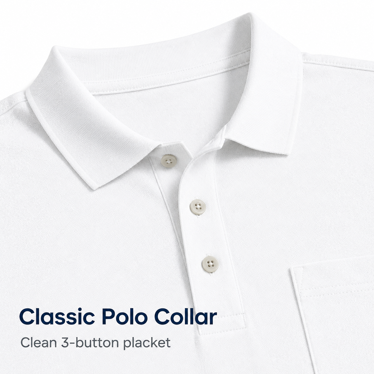 White classic polo collar and button placket