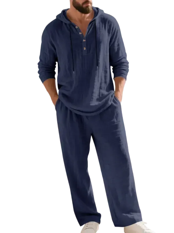 ⚡24-HOUR FLASH SALE 🔥Linen Men's Hooded Casual Loose Top & Pants 2-Piece Set